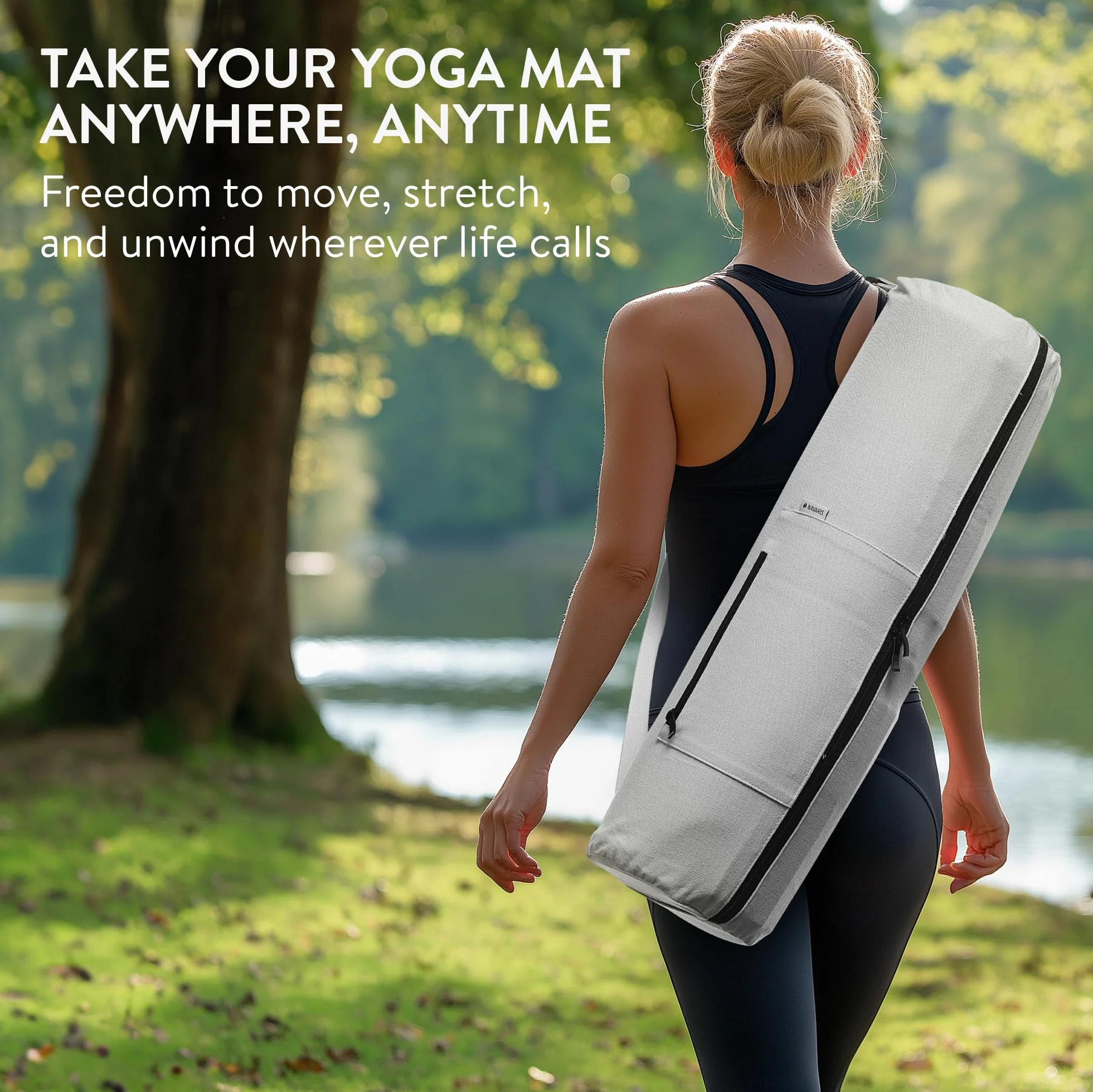 Navaris Sac Tapis de Yoga XXL - Sac Coton Fermeture éclair Sangle bandoulière 72 x 29 cm - Yoga Pilates Gymnastique - Différentes Couleurs
