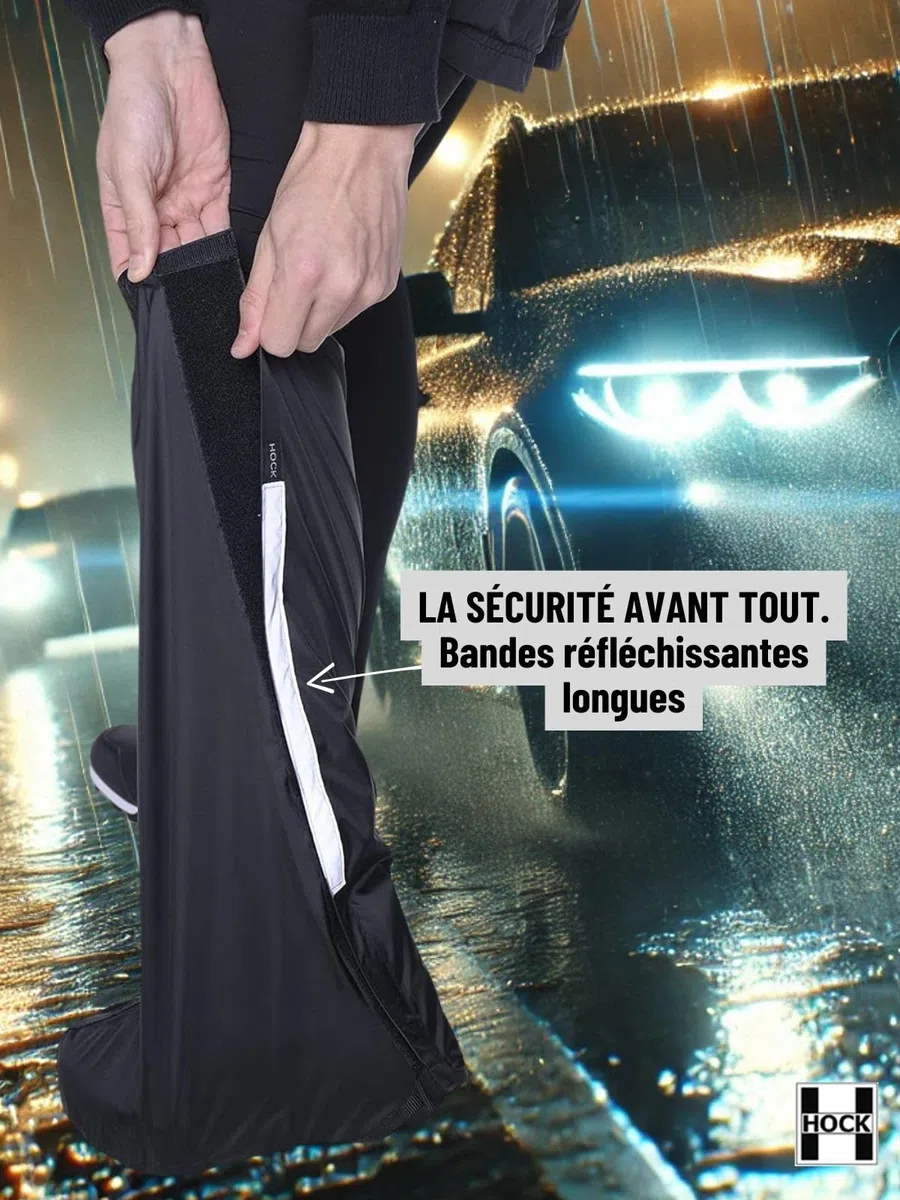 HOCK Guêtres de Pluie de vélo Unisexes avec réflecteurs – Guêtres Longueur Genou Couvre-Chaussures 100,0% étanches – Protection Contre la Pluie de vélo pour Homme et Femme