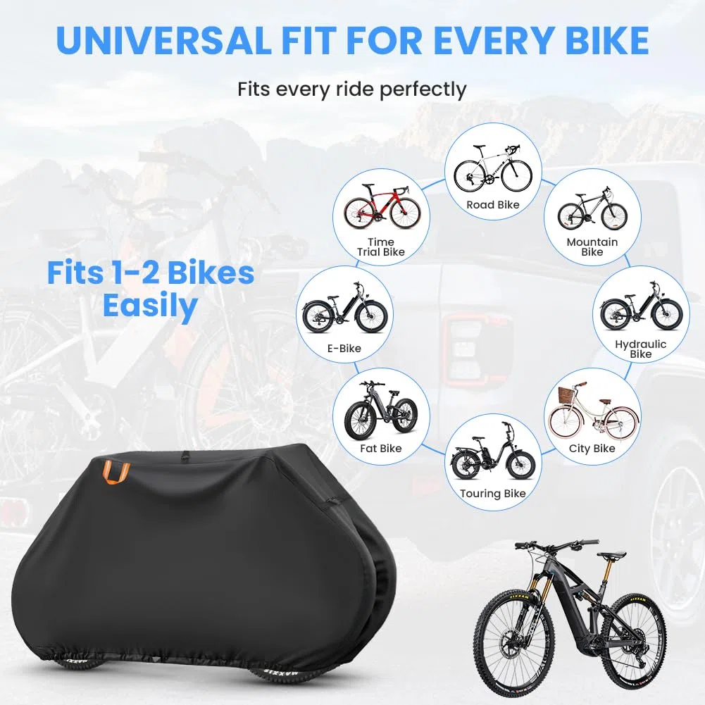 AOOWU Housse Vélo, 200*70*110CM Tissu Oxford 210D Epais Bache Velo Exterieur, bâche de vélo d'extérie avec Trou de Serrure, Anti Poussière Pluie UV Neige, 2 Velo de Course/Route/ VTT/Electrique/Ville