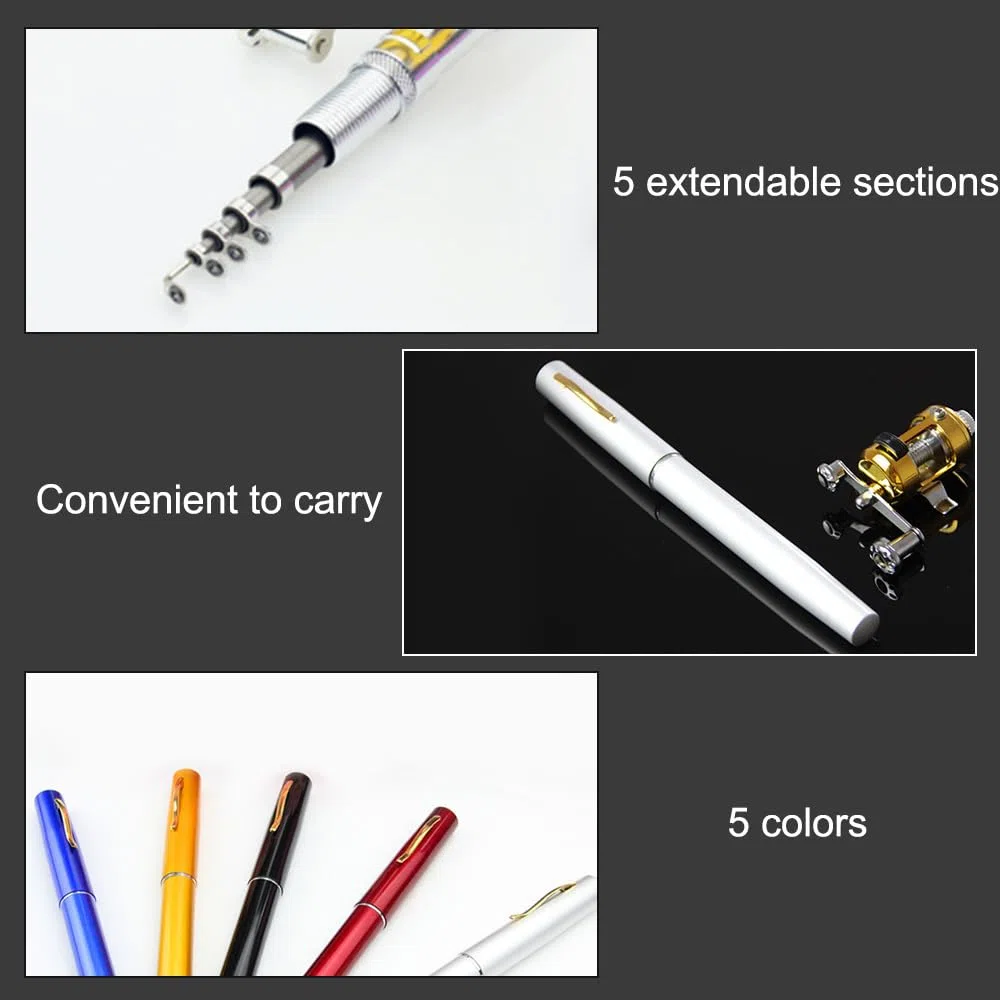 Mini Canne à Peche Moulinet Combo Kit, Canne à pêche et Moulinet Télescopique, Stylo Pêche Pliable avec Moulinet Réglable pour la Pêche Eau Salée et Douce en Excursion