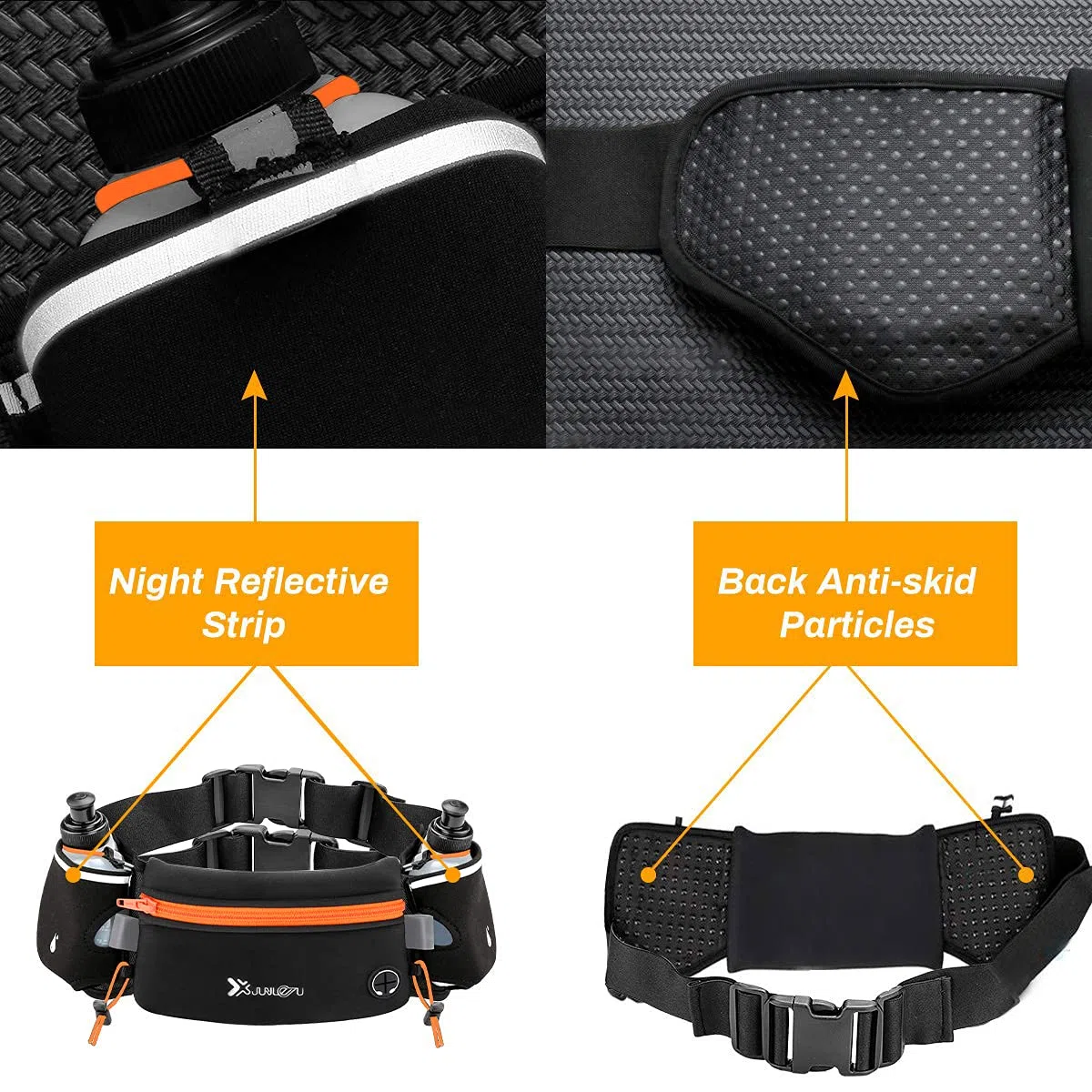 Number-one Ceinture de course avec gourdes (2 x 175 ml), ceinture d'hydratation étanche, sac banane pour iPhone, pochette de sport ajustable pour les marathons, la course, la randonnée ou le vélo