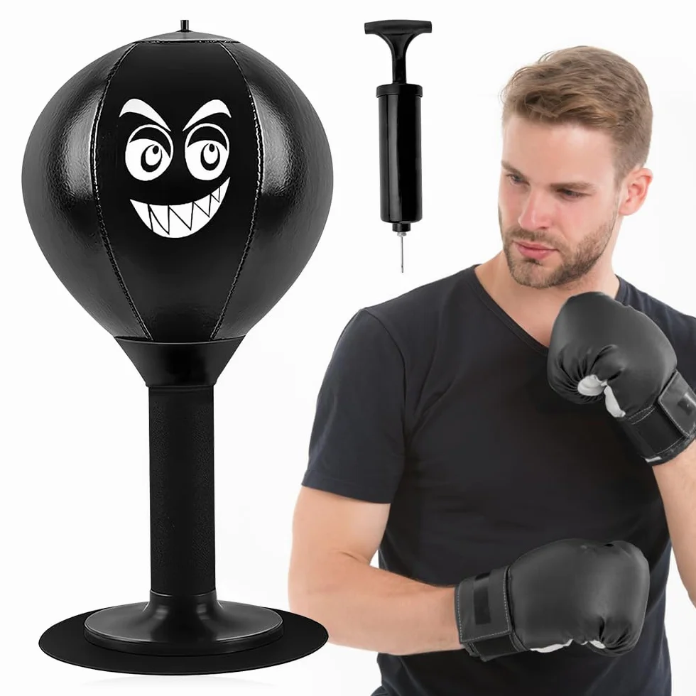 Table de punching ball de bureau avec ventouse - Sac de frappe résistant - Mini sac de frappe pour activité à la maison et au bureau pour soulager le stress