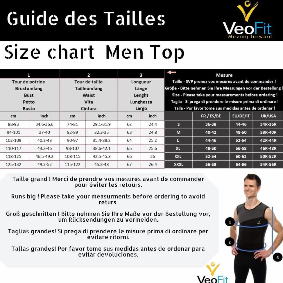 Gilet de Sudation Homme pour Perdre du Ventre en Neoprene VeoFit - Debardeur Homme Musculation Tailles S–XXXL OFFERTS : Guide de Remise en Forme et Sac de Transport