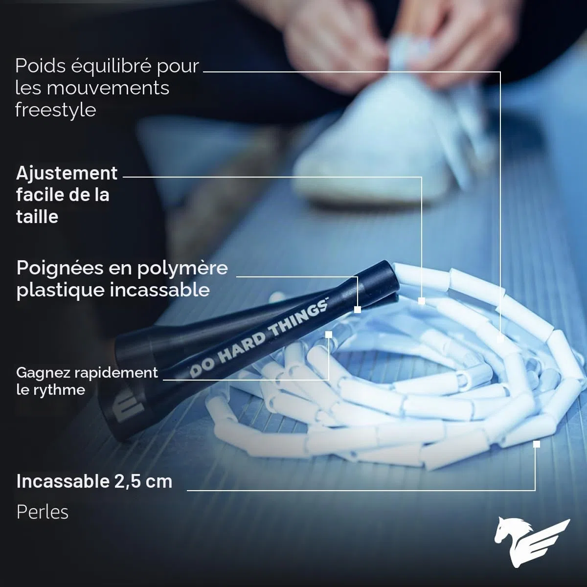 Elite Jumps Corde à Sauter a Perles pour Adultes – Corde Segmentée 25 mm avec Poignées Incassables – Réglable, Durable & Sans Nœuds pour Cardio, Coordination & Entraînement Technique