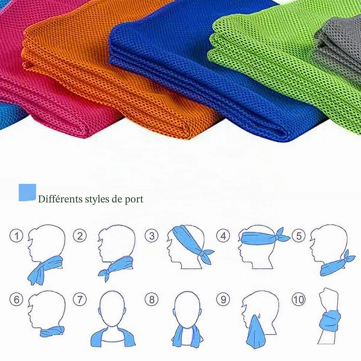 Yisscen 10 PCS Serviette rafraîchissante, Serviette rafraîchissante en Microfibre, Serviette de Refroidissement, Serviette de Sport, pour Le Yoga, Le Golf, la Plage, l'entraînement, Les Voyages