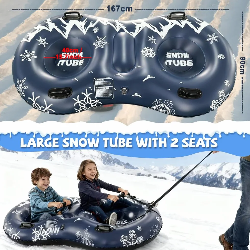 Luges Gonflables 2 Places pour Enfants et Adultes: JanTeelGO 167cm Tige de Neige Portable avec Corde de Remorquage - Épaissi de 0,5 mm pour Les Sports d'hiver