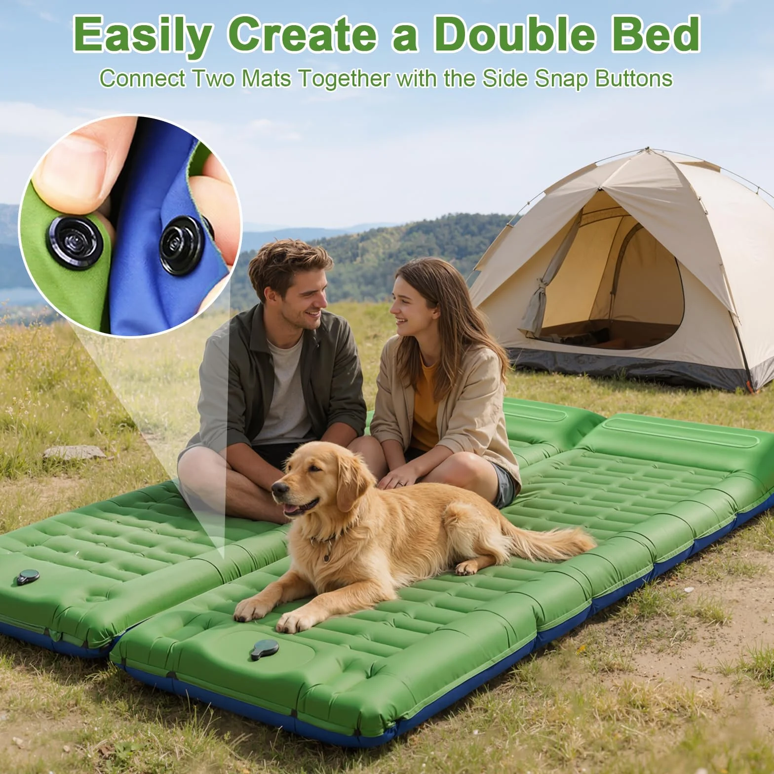Matelas Gonflable 1 Place, Matelas Camping Gonflable Ultra Léger avec Oreiller et Pompe à Pied intégrée, Matelas Gonflable Extra-épais Résistant à l'Eau Portable pour Randonnée/Tente Bleu Verdâtre