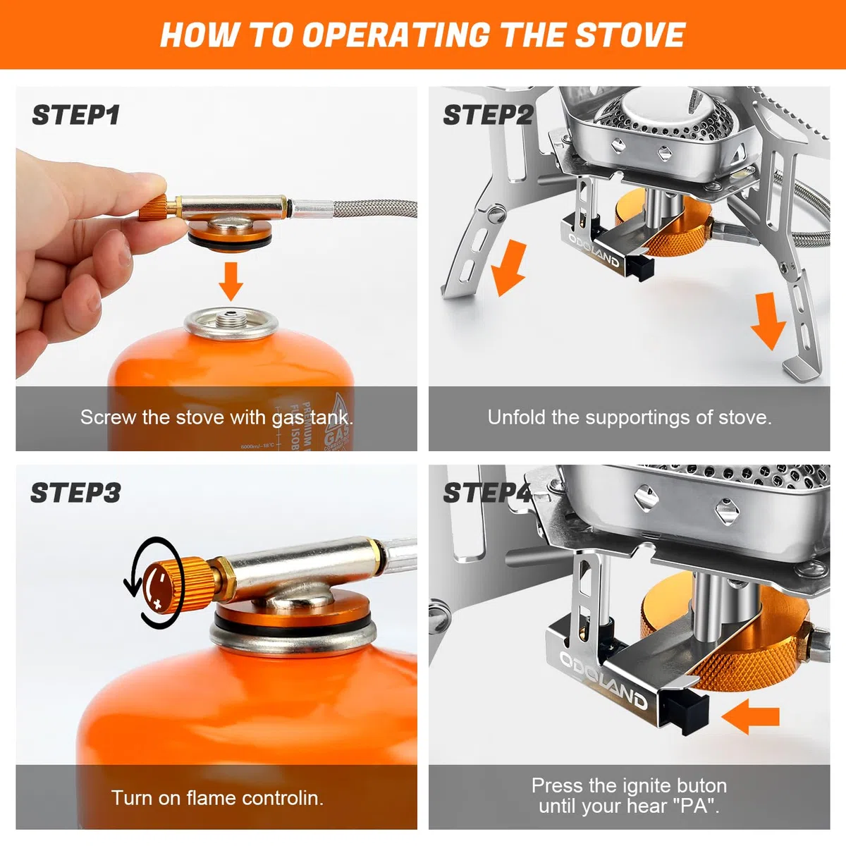 Odoland Réchaud de Camping à Gaz 3500 W, Brûleur , Poêle Ultra-Léger Cuisinière Extérieur Pliable, Coupe-Vent et avec Allumage Piézo-électrique pour Randonnée/Pique-Nique, Boîte Rouge
