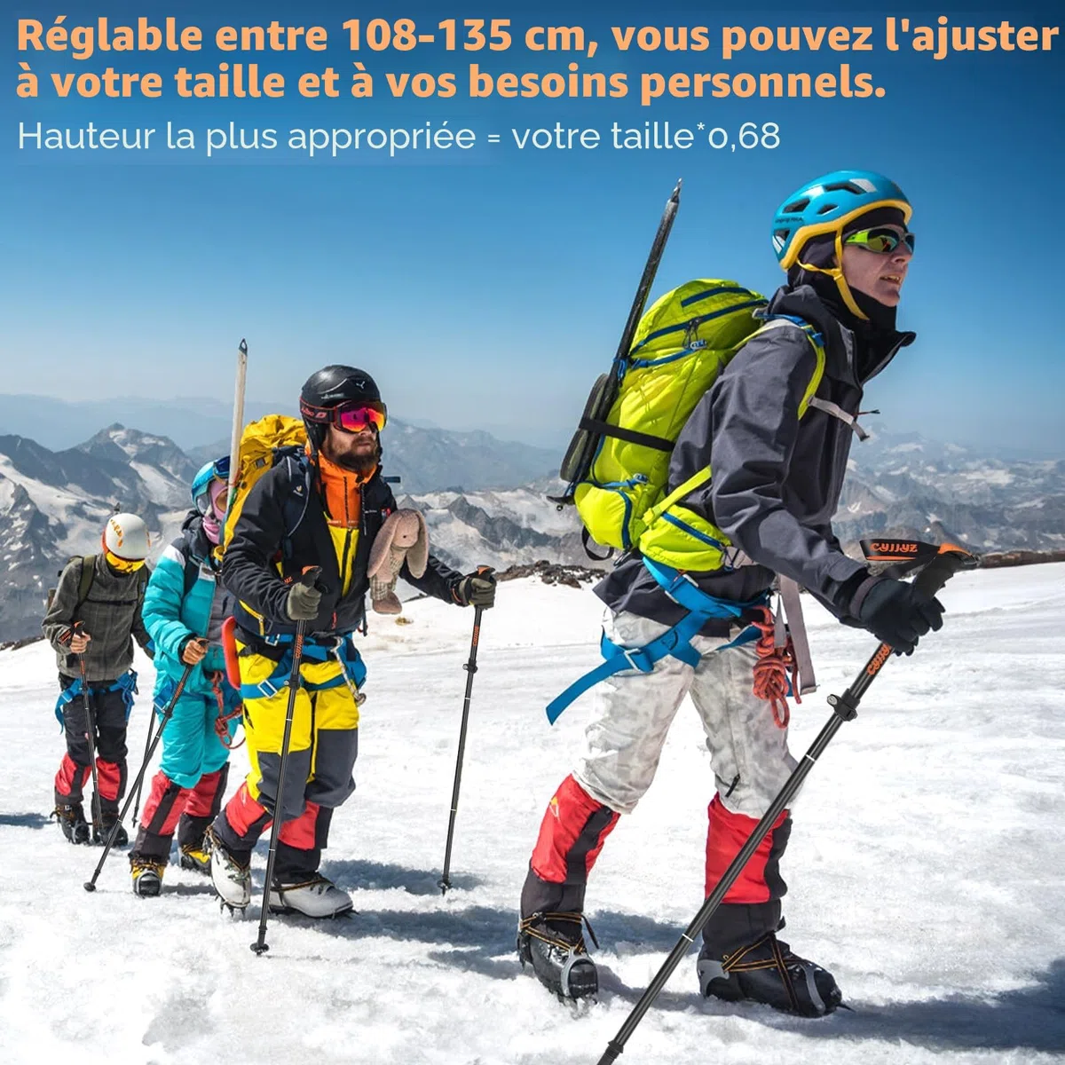 2Pcs Baton de Marche Pliable, Bâtons de Randonnée, Réglables 108-135cm, Batons de Marche Nordique, Baton de Randonnée en Aluminium, avec 5 Paires de Tampons en Caoutchouc, pour Trekking