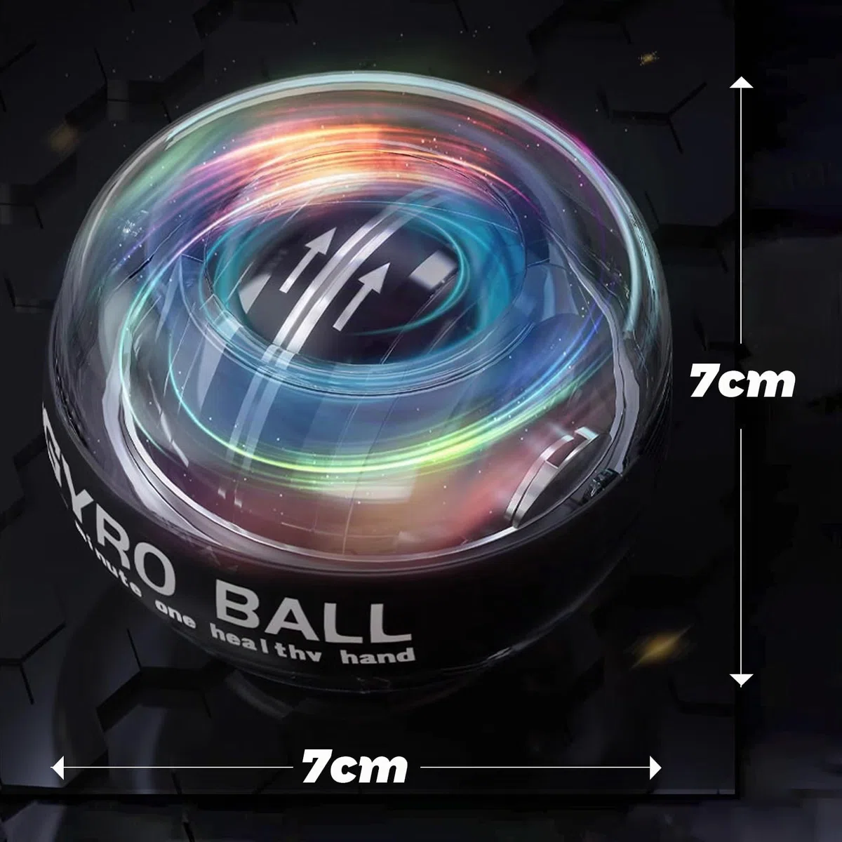 Gyroball Balle d'exercice pour poignet Démarrage automatique 5 niveaux de résistance Contrôle de la lumière Gyroscopique Entraînement Bras Bras Doigt Poignet (étui transparent)