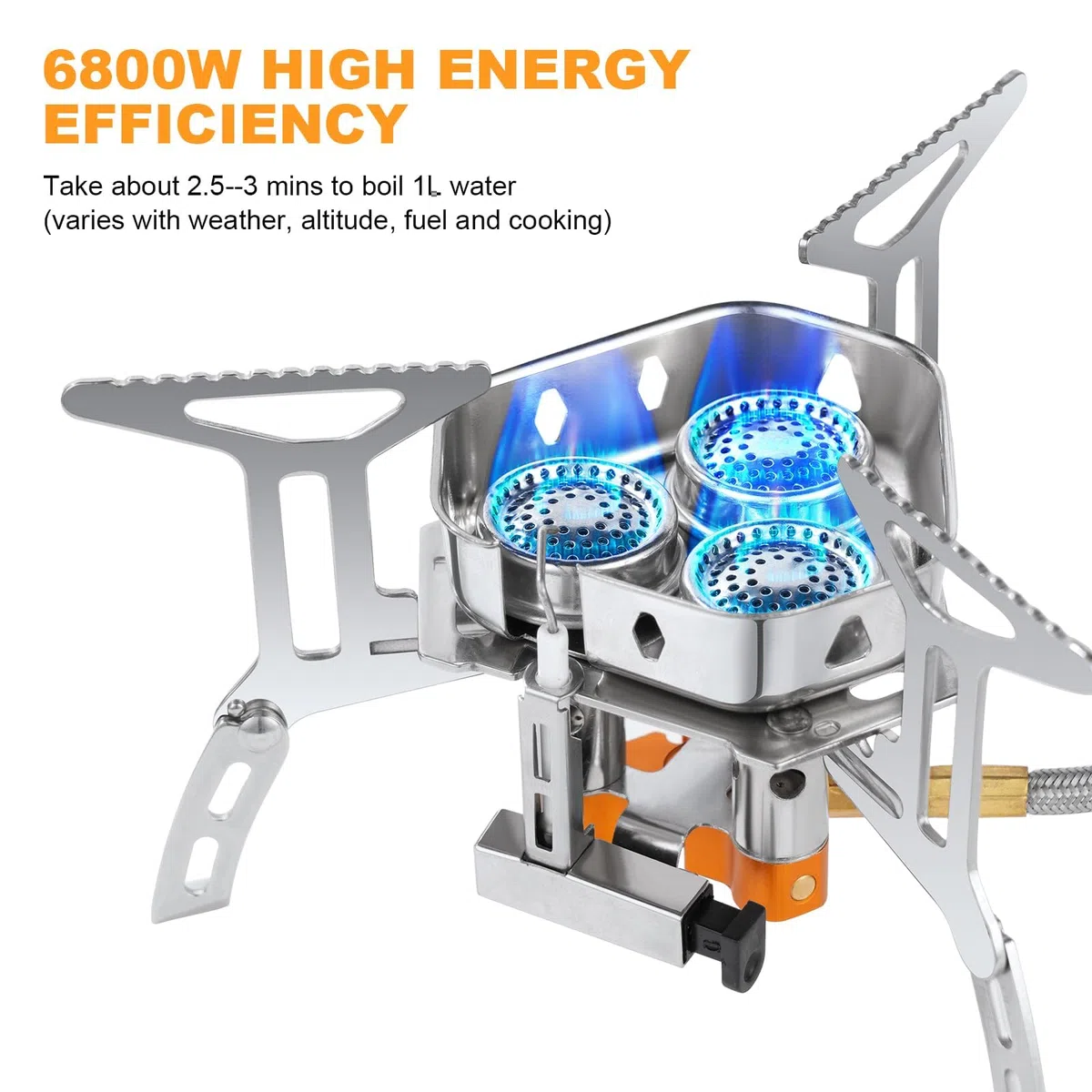 Réchaud de Camping à Gaz, 6800W Portable Brûleur Camping Super Puissance de Feu, Trois brûleurs avec Bouton d'Allumage, Pliable Poids Léger Coupe-vent, pour Camping/Randonnée/Pique-Nique