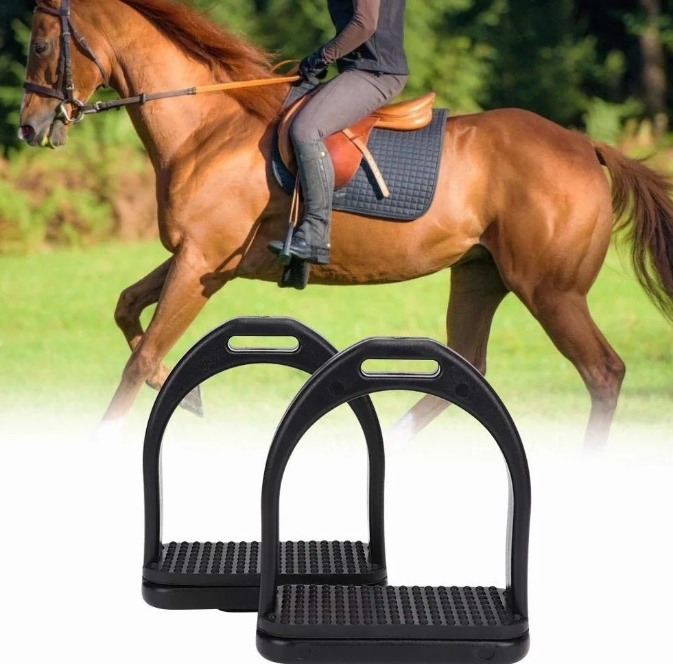 Cheval étriers, 2pcs Haute résistance étriers équestres avec Anti-dérapant Tapis en Caoutchouc pour équitation(S)
