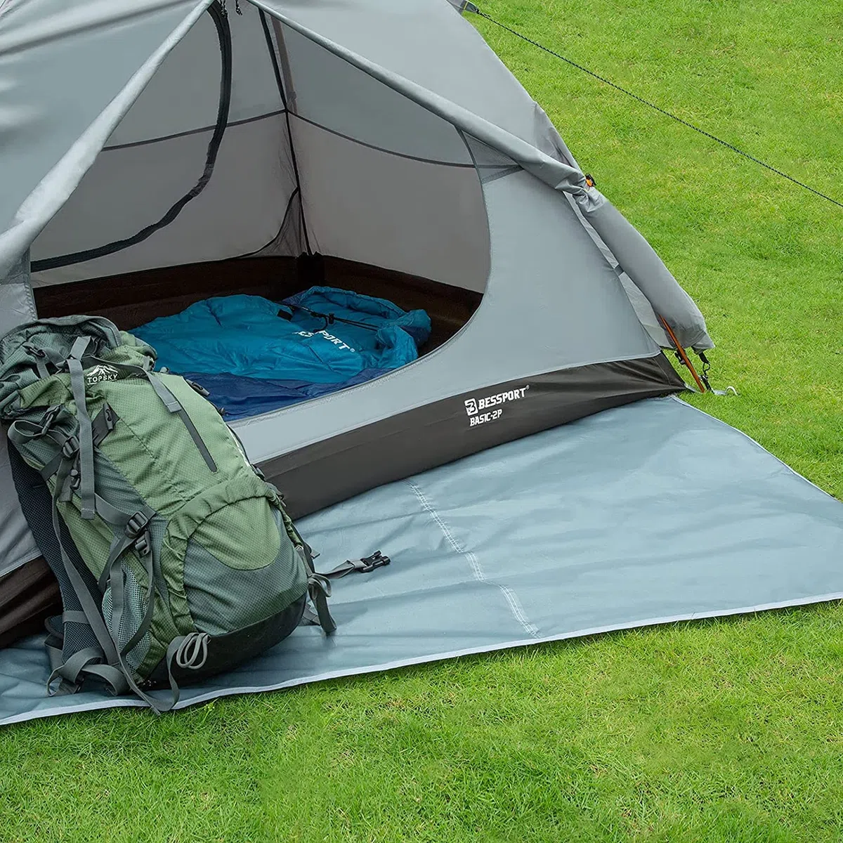 Bessport Bâche de Tente 230 x 190 cm-Gris-Ripstop 210D Tissu Oxford Imperméable Camping bâche Tarp Idéal pour Faire du Camping, de la randonnée ou pour Voyager à l'extérieur