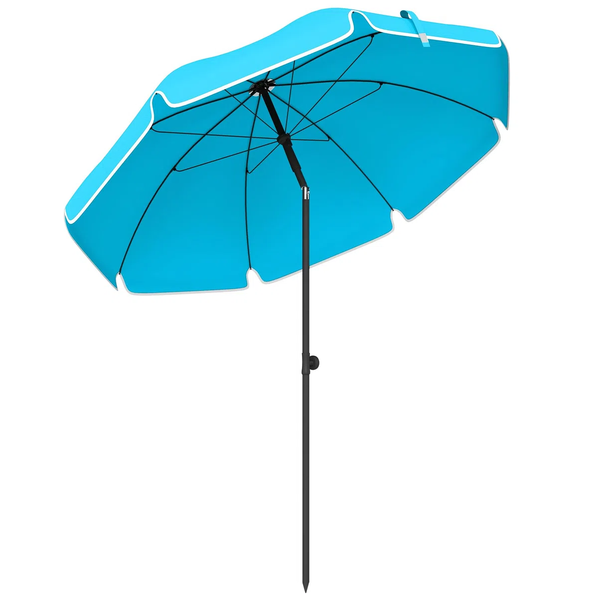 Outsunny Sonnenschirm Strand Ø150 cm Strandschirm mit Sonnenschutz wasserabweisend Balkon-Schirm mit Sandanker verstellbarer Neigung Tragetasche faltbar Gartenschirm für Reisen Strand Camping