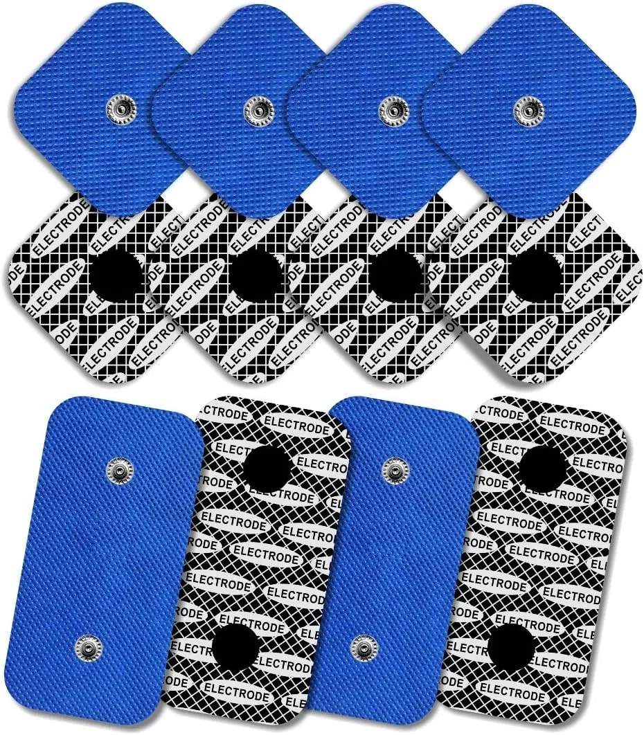 Électrodes premium à motif argent – Compatibles avec Compex SNAP (100%) (01 – Lot de 12 électrodes (8 + 4 grandes) – 2 SNAP)