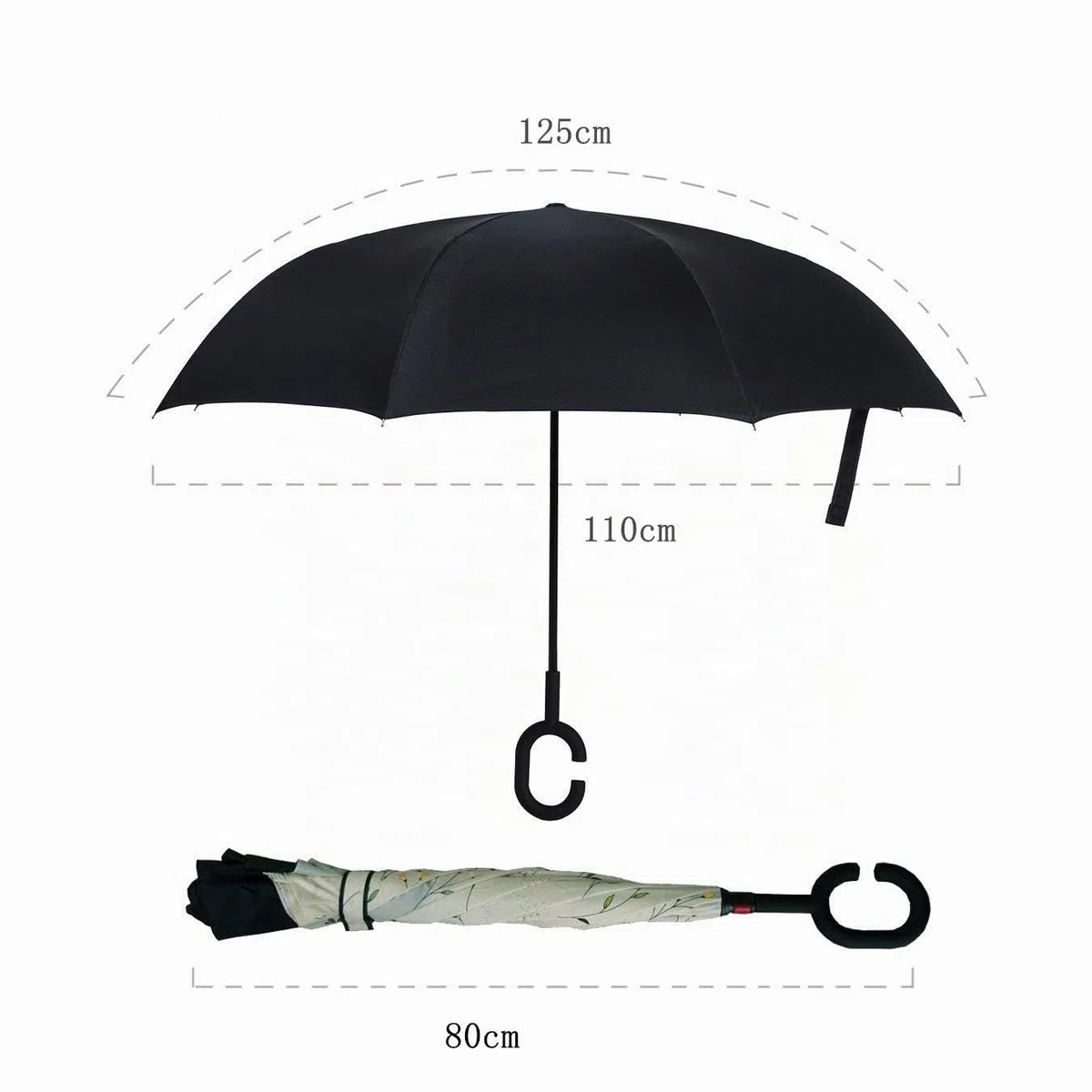 Parapluie double face coupe-vent et protecteur contre les UV - Pliable - Parapluie droit inversé pour hommes et femmes - Autoportant - Poignée en forme de C - pour le golf et les voitures