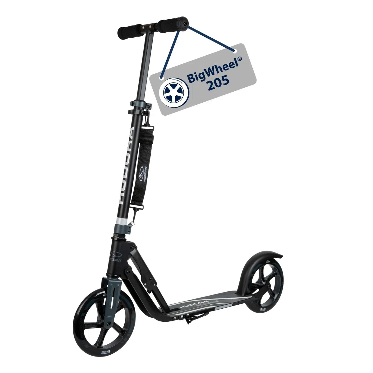 HUDORA BigWheel 205 Scooter - Trottinette Stable en Aluminium - Trottinette de Ville Ajustable en Hauteur & Pliable avec béquille - Trottinette Sportive pour Enfants & Adultes jusqu'à 100kg