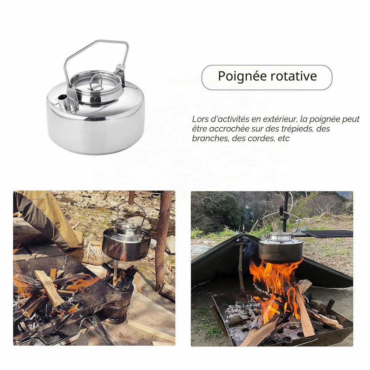Fire-Maple Bouilloire de Camping Portable 1L en Acier Inoxydable pour Cafetières et Théières Camping en Plein Air Randonnée Ultra-léger