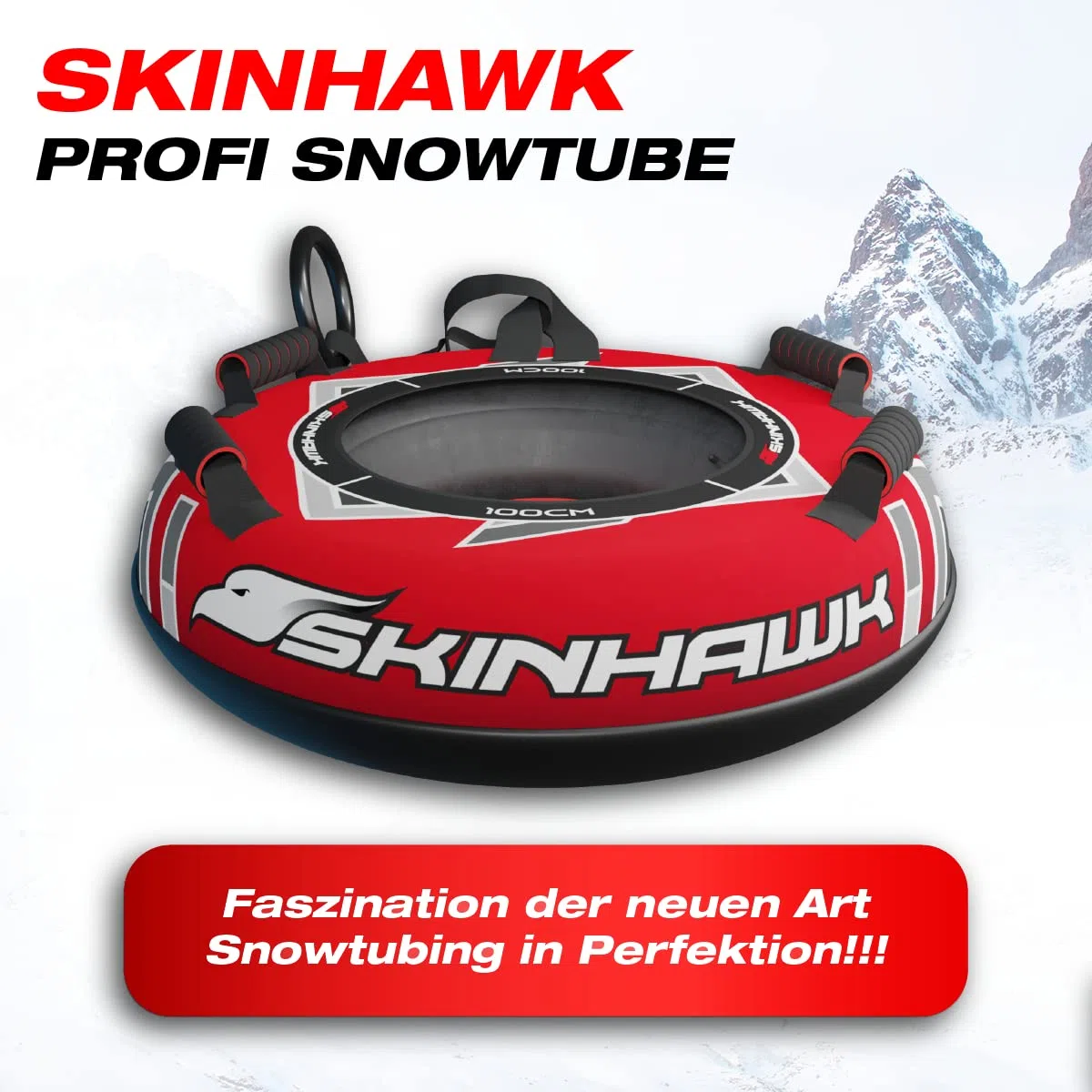 SKINHAWK SNOWTUBE Pneu de luge professionnel Rouge Ø 100 cm Avec pompe électronique haute performance 100 PSI
