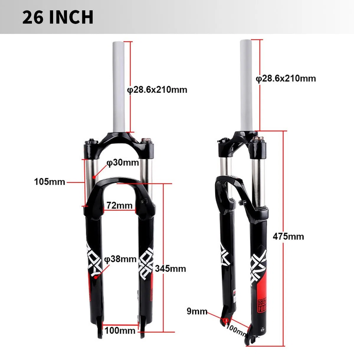 Fourche VTT 26/27.5/29 Pouces Fourches À Suspension Vélo Freins À Disque Fourches Mécanique Débattement 105mm Fourche Avant De Vélo De Montagne Tube Droit 1-1/8" QR 9 * 100mm