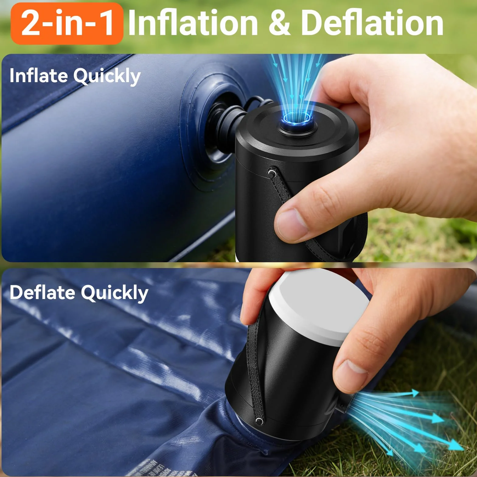 Preciva Pompe À Air Électrique avec Éclairage pour Gonflables - 5000mAh Pompe à Air Rechargeable À Gonfler/Dégonfler Rapide avec 3 Embouts pour Matelas, Piscine, Flotteurs de Piscine, Lit Pneumatique