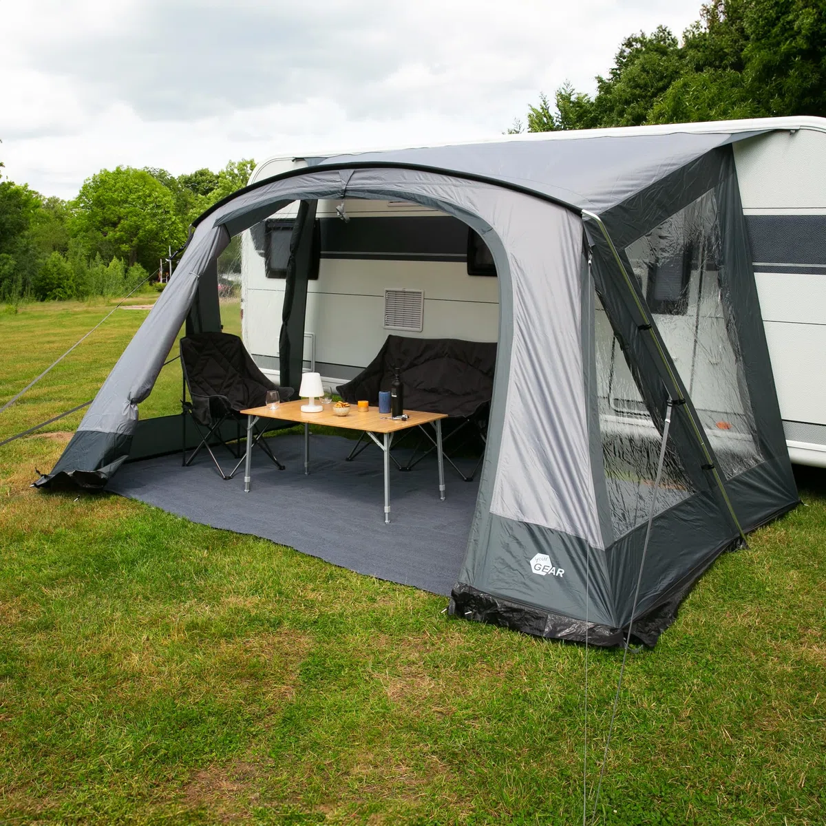 your GEAR Positano 330 - Auvent pour caravane avec 4 fenêtres et grande porte, protection UV 50+ avec tiges en aluminium