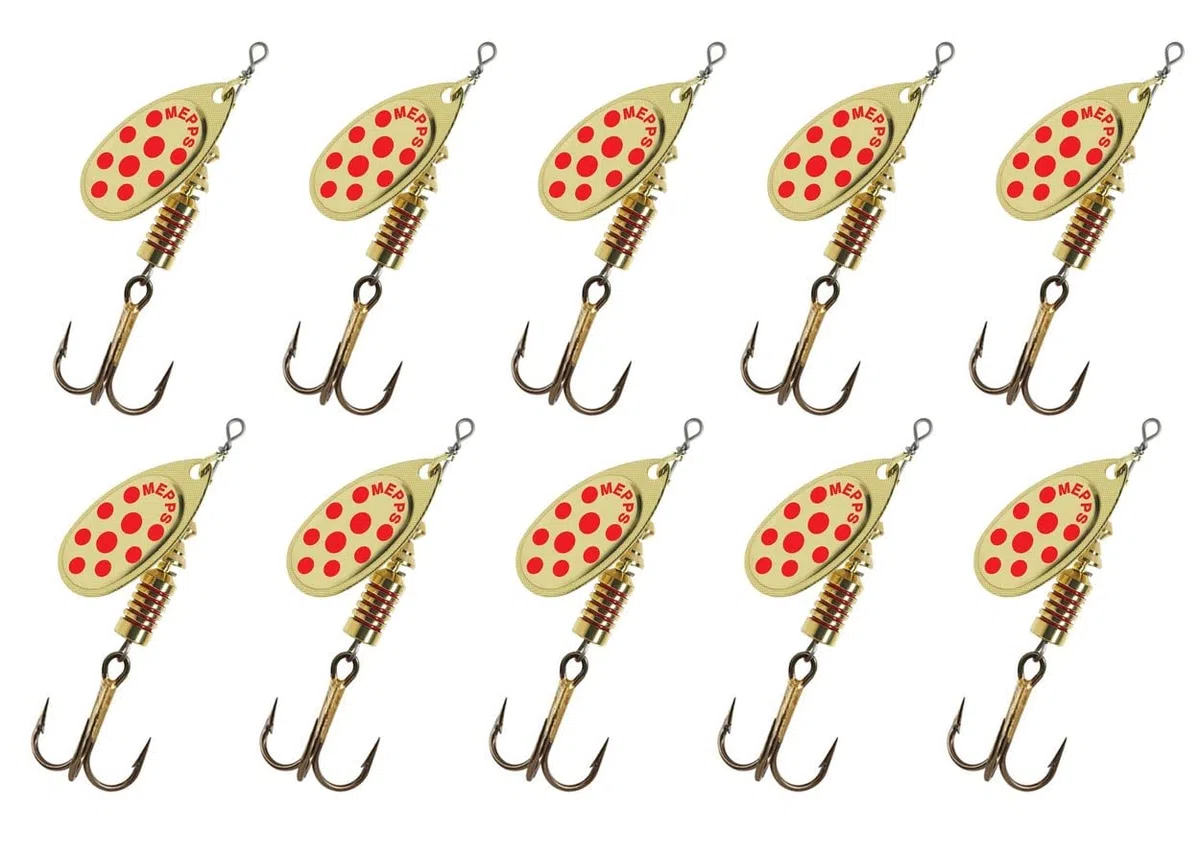 Cuiller Tournante A Palette Ovale - Mepps Aglia Lot de 10 No2-4,5G - Or Points Rouges