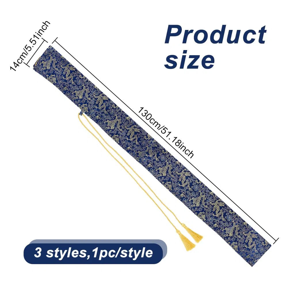 3 Sac à Épée de 51 Pouces (1.3 m) de Long Housse de Transport Sac Katana en Soie Synthétique Sac de Rangement pour Épée Étui en Tissu de Soie pour Le Rangement de L'Épée