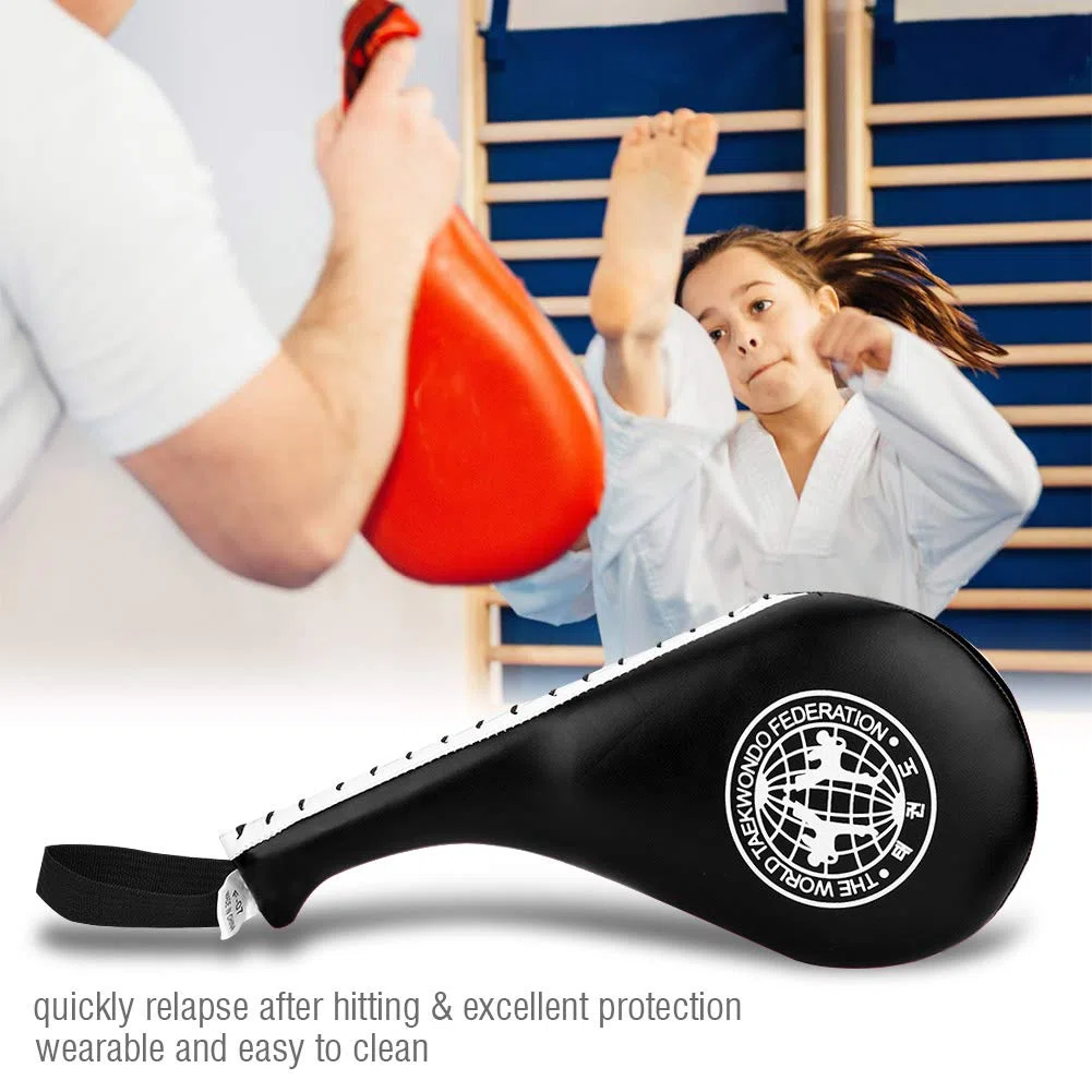 BORDTRACT Lot De 2 Coussinets De Frappe pour Taekwondo en Cuir PU Et Rembourrage en éponge Haute Densité, équipement D'entraînement pour Karaté, TKD, Arts Martiaux, Dojo(Noir)