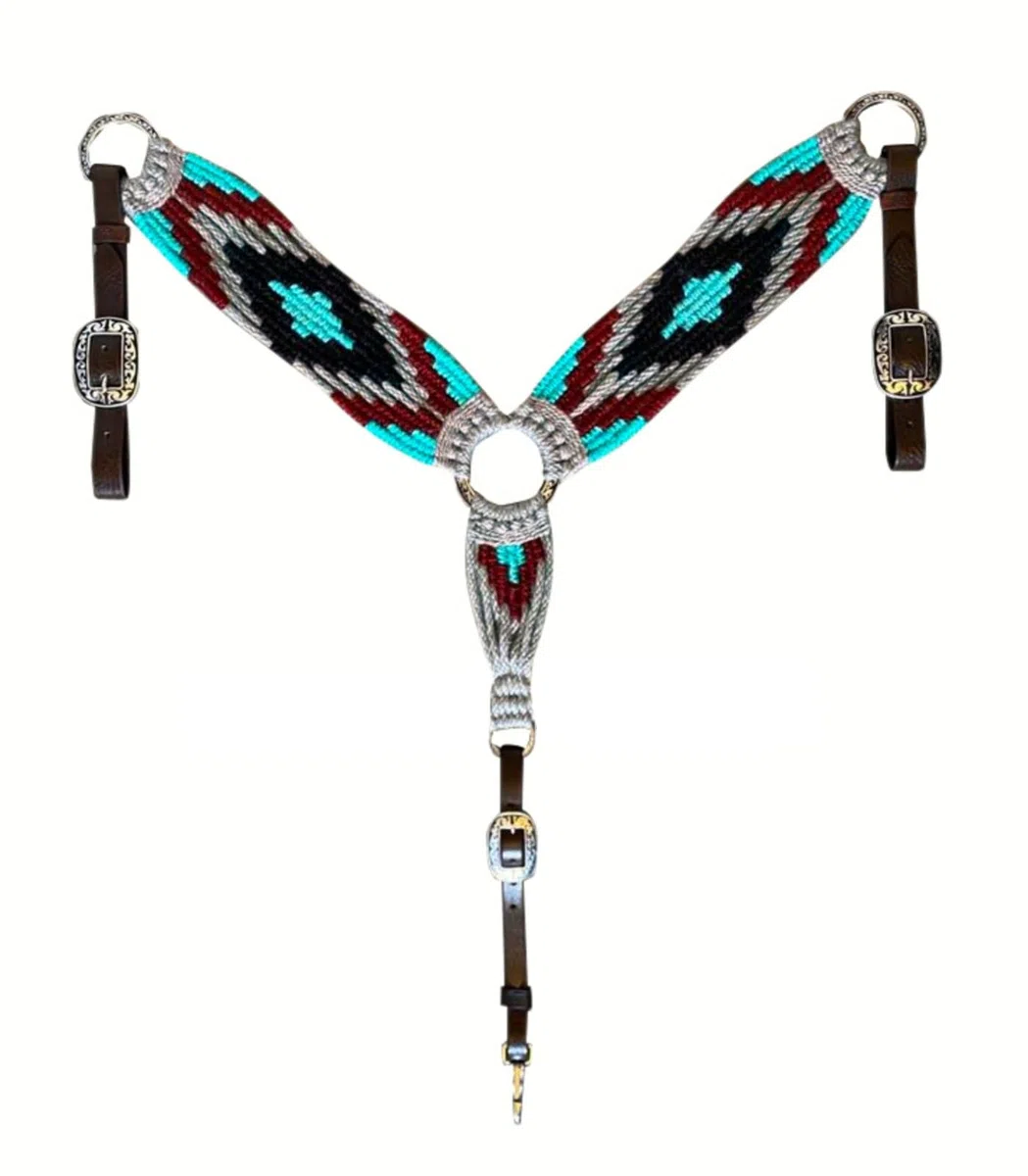Cheval's International Collier de poitrine en mohair occidental fait à la main en laine pour accessoires d'équitation (Multicolore_Pony_Design2)