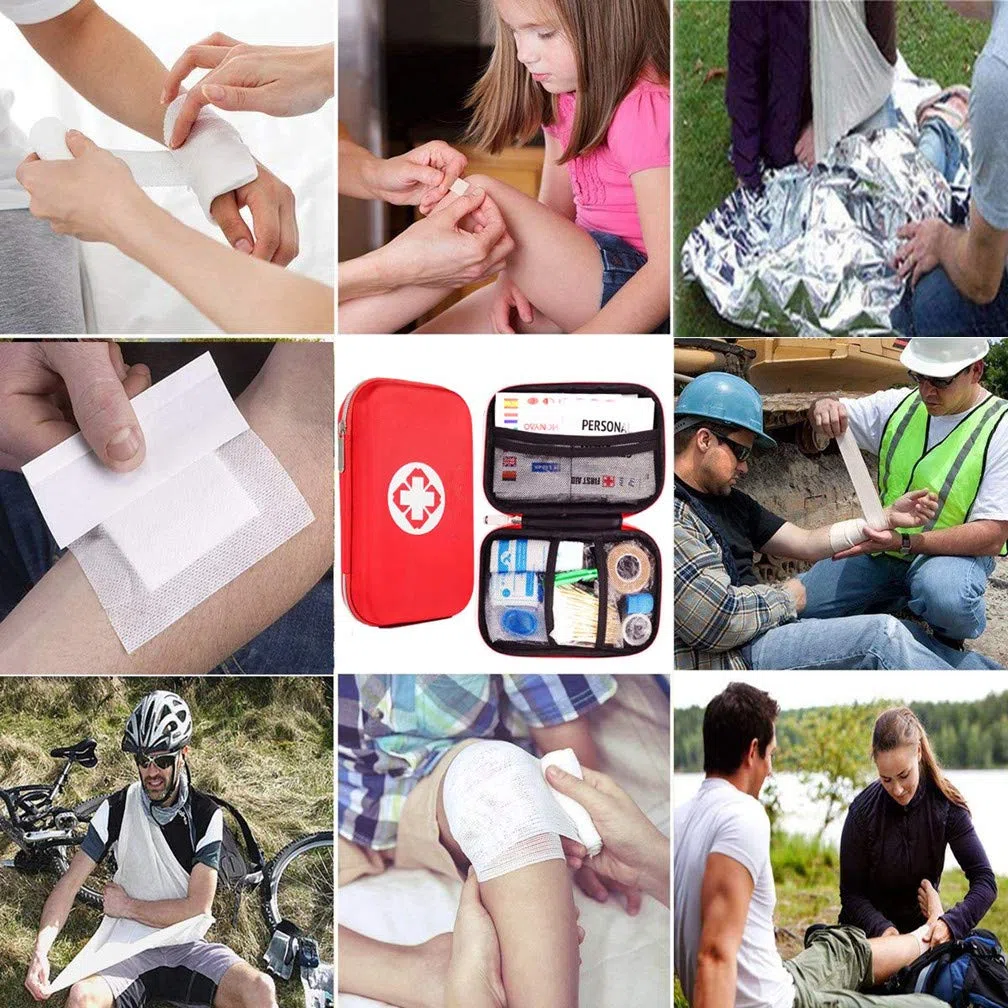 Trousse de Premier Secours, Mini Boîte Médical, Complète pour la Voiture, Voyage, Bureau, Randonnée, Sport, Maison, Entreprise (Rouge)