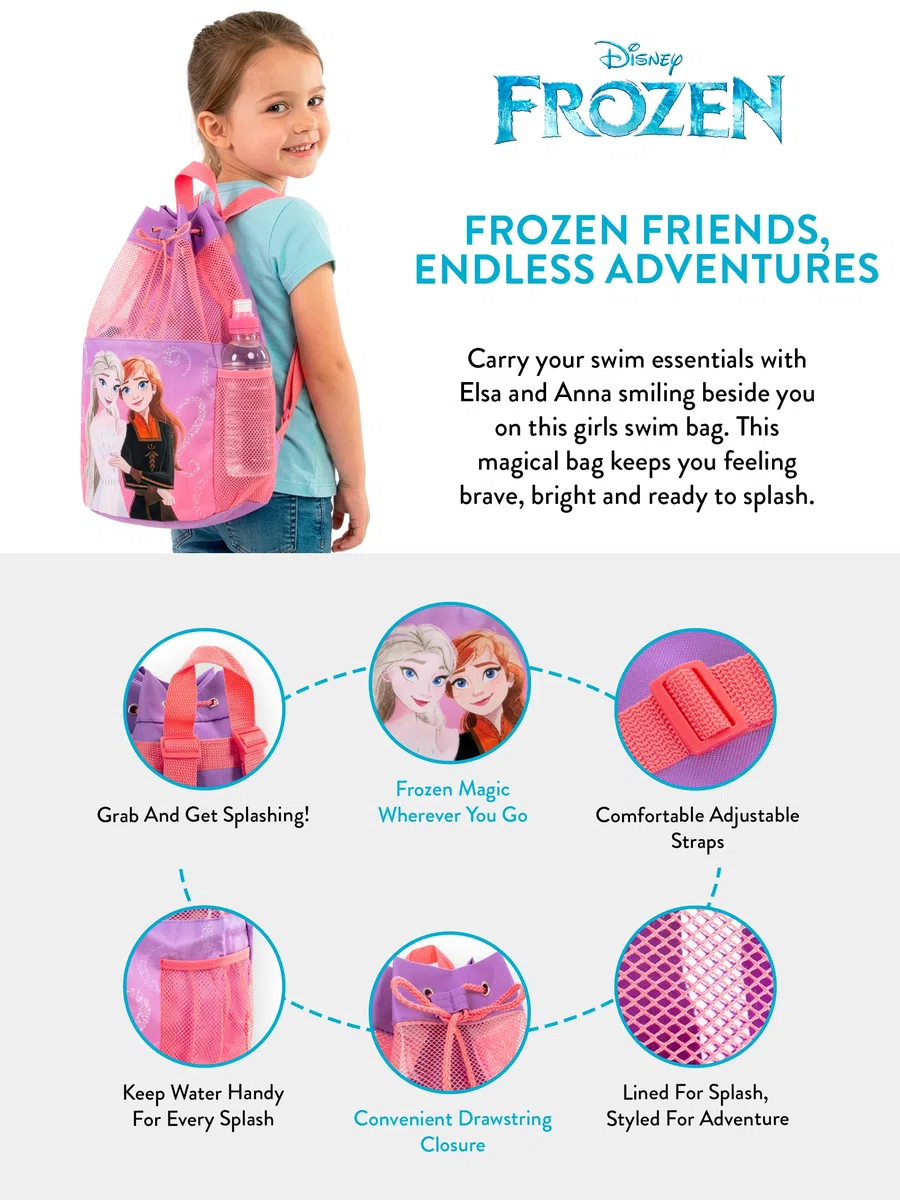Disney Sac de natation La Reine des Neiges, sacs de natation Anna et Elsa, sac pour filles avec cordon de serrage