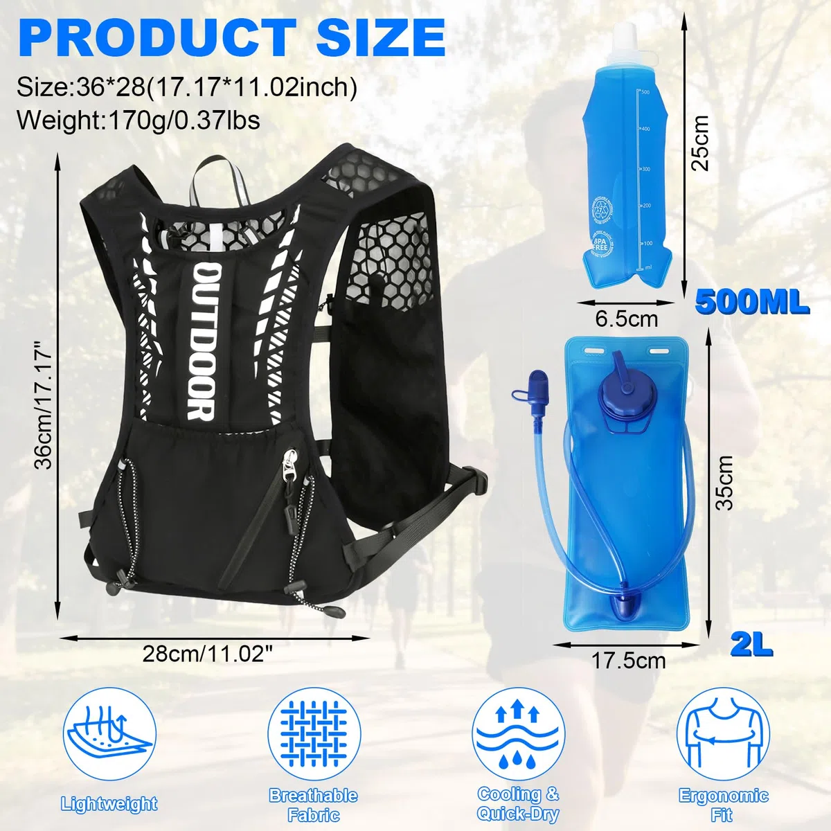 Gilet de Course pour Homme et Femme avec Poche à Eau de 2 l et Gourde de 500 ML - Sac à Dos d'hydratation Ultra léger et Respirant pour Homme pour Jogging, Trail, vélo, Marathon