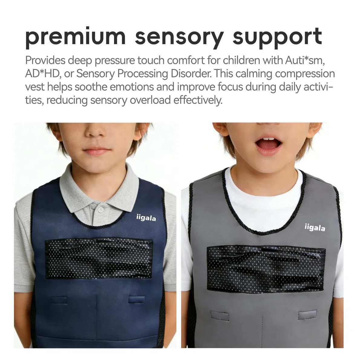 Gilet de Compression Lesté Sensoriel pour Enfants Autistes | 6 Coussinets de Poids Amovibles, Néoprène Apaisant, Anti-surcharge Sensorielle SPD