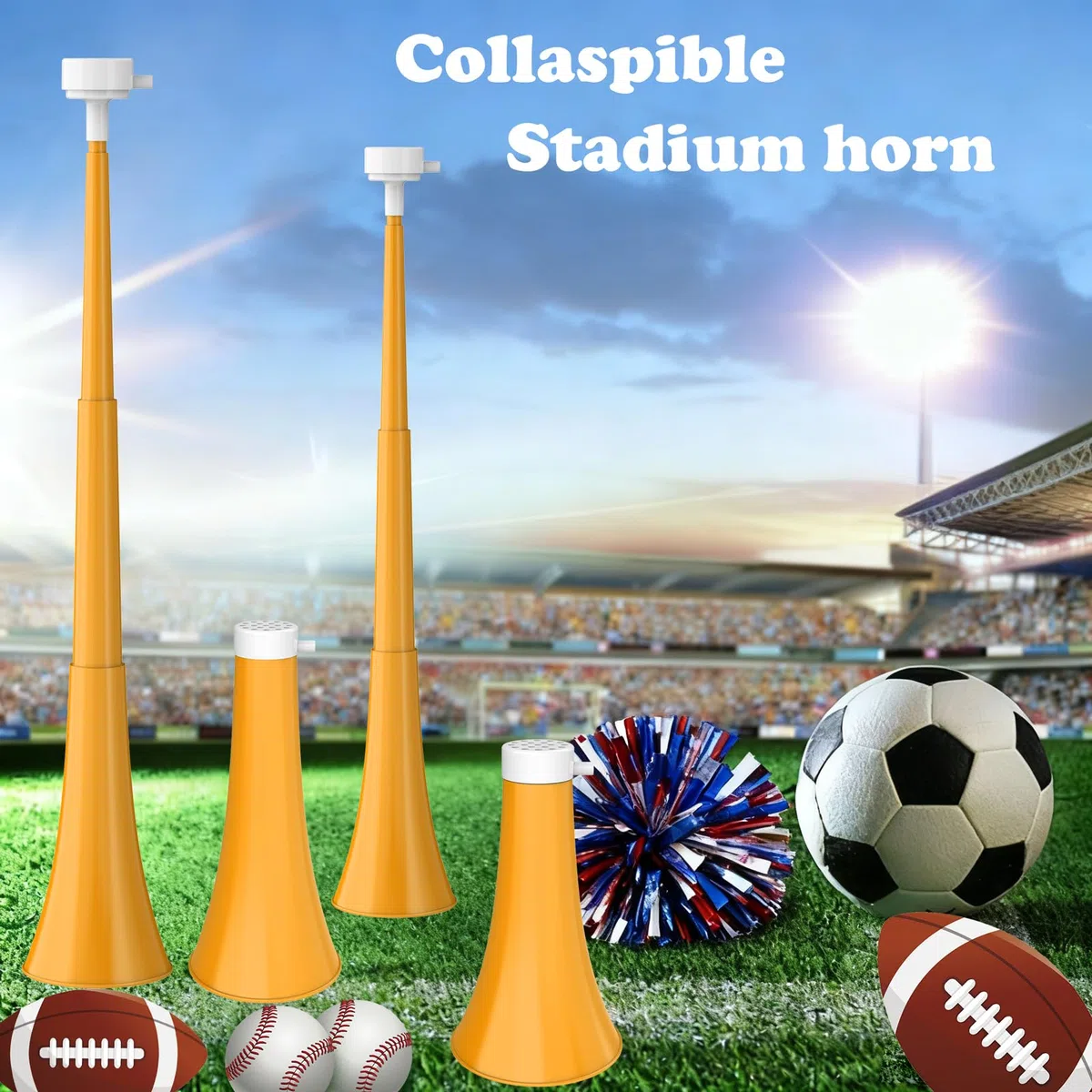 Klaxon de stade pliable de 61 cm Vuvuzela Noise Makers en plastique pour encourager les événements sportifs, les jeux de football, l'école, le sport, les fêtes, accessoires