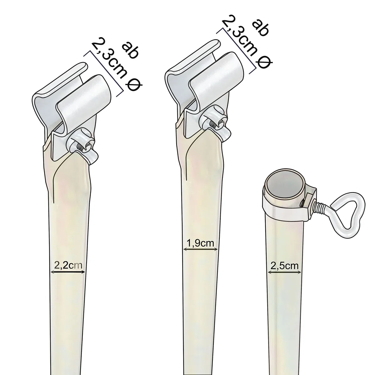 3 pièces de Tente/véranda Barre télescopique jusqu'à 290 cm, 2 pinces : Auvent Armature Barre télescopique barre Véranda Caravane de Tente