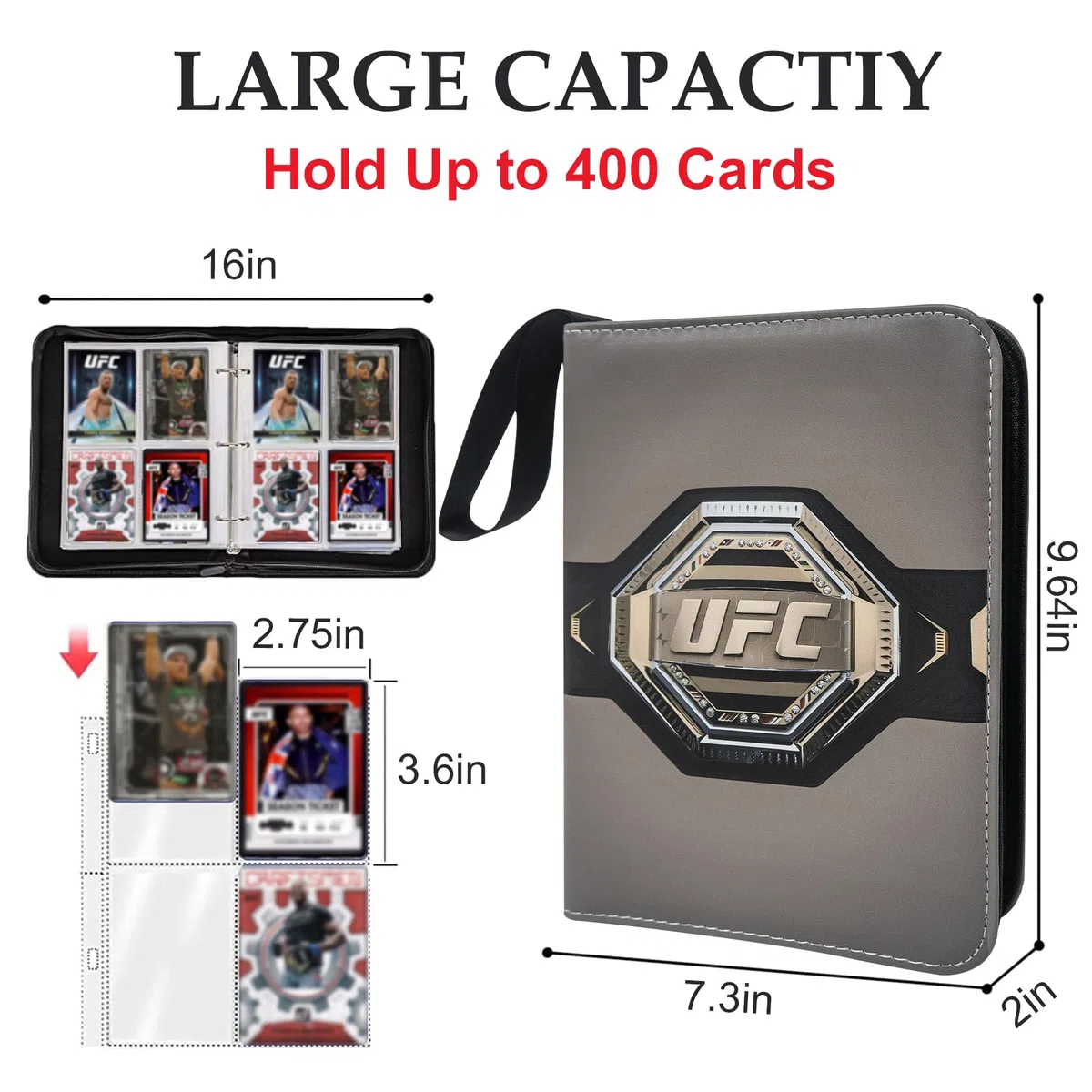 Classeur à 400 pochettes pour cartes, sac de rangement étanche portable avec pochettes amovibles pour collectionneurs de cartes de sport