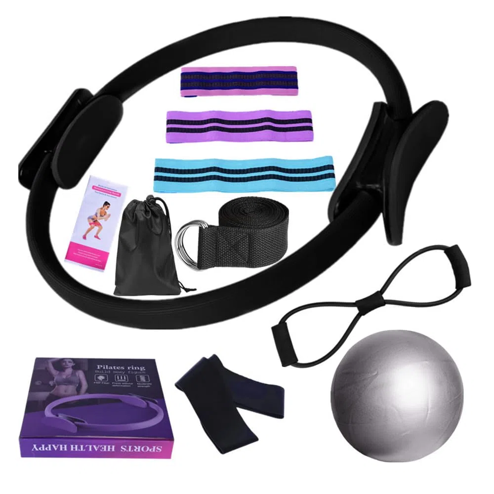 11 Articles Kit Pilates, Pilates Accessoires, Fitness Materiel, pour Tonifier Les Cuisses, Les Fesses, Les Abdominaux Et Les Jambes, pour La Formation Au Gymnase, Hommes, Femmes (Noir)