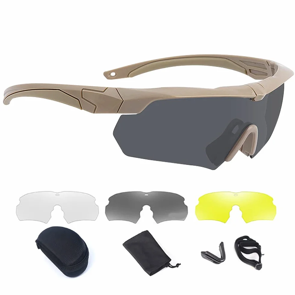 Polarisées Lunettes Militaires, Lunette Airsoft Protection avec 3 Verres Couleurs Interchangeables, Anti-Rayures, Buée et Anti-UV pour Airsoft Paintball, Jeu de Tir, Cyclisme, Chasse, Jaune