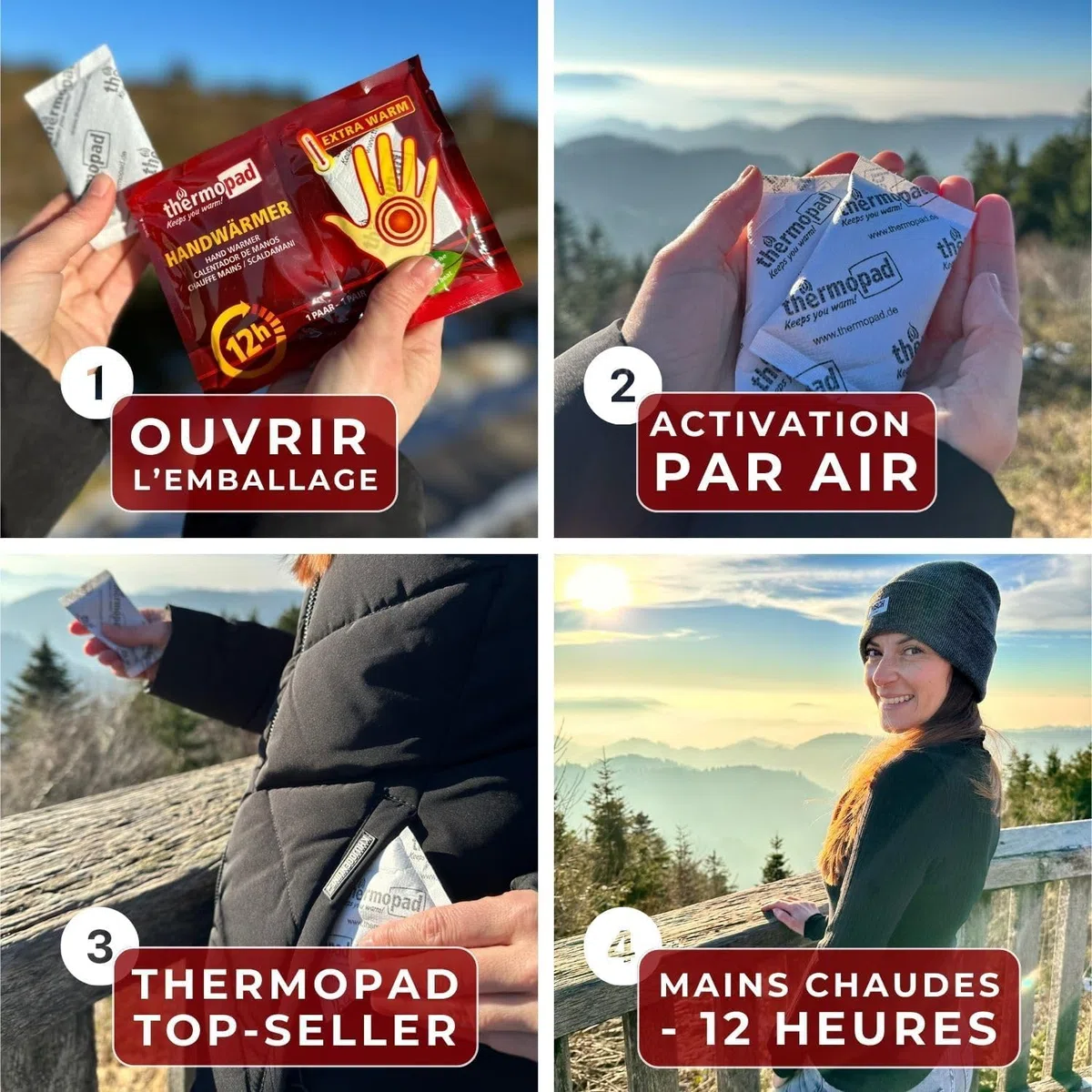 THERMOPAD Chauffe-Mains – L'ORIGINAL : 20 Paires de chaufferettes pour jusqu'à 12 Heures de Chaleur dans Les Gants ou dans la Poche - activé par l'air - Utilisation immédiate