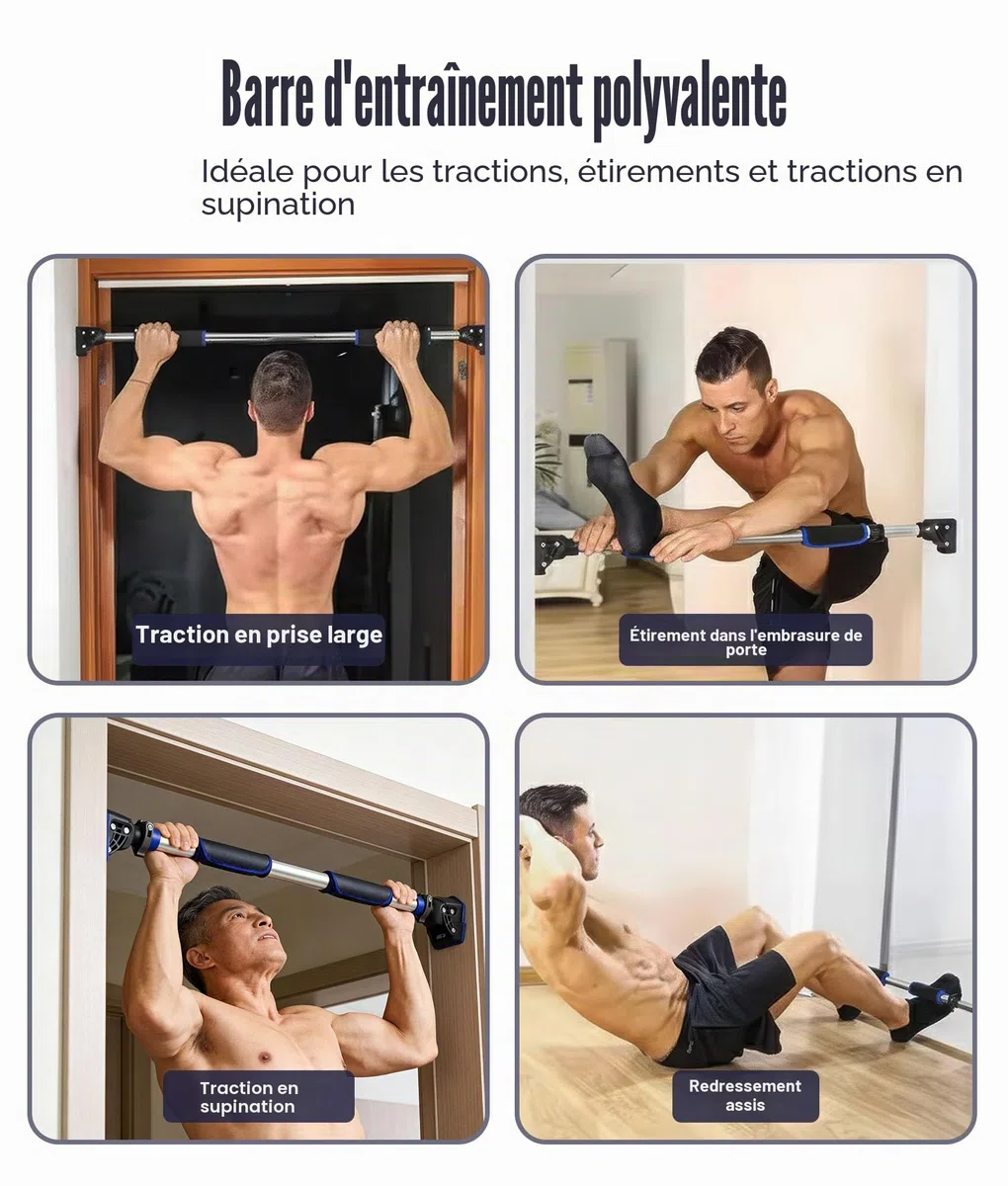 ROMIX Barre de Tractions Porte, Réglable de 72-97 cm Barre de Traction Sans Fixation, Multifonction Exercice Équipement avec Poignée Sécurisée, Pull Up Bar Antidérapante et Chargeable Jusqu'à 200 kg