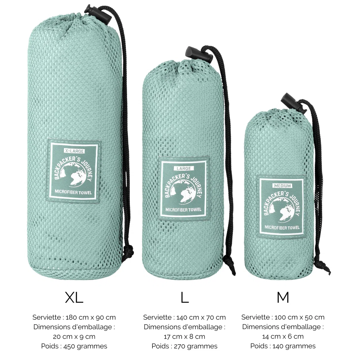 Backpacker's Journey Serviette Microfibre, Serviette Sport Musculation, Serviette Piscine compacte, Ultra-légère et Rapidement sèche, Serviette de Bain Microfibre Parfait pour Sport et la Plage