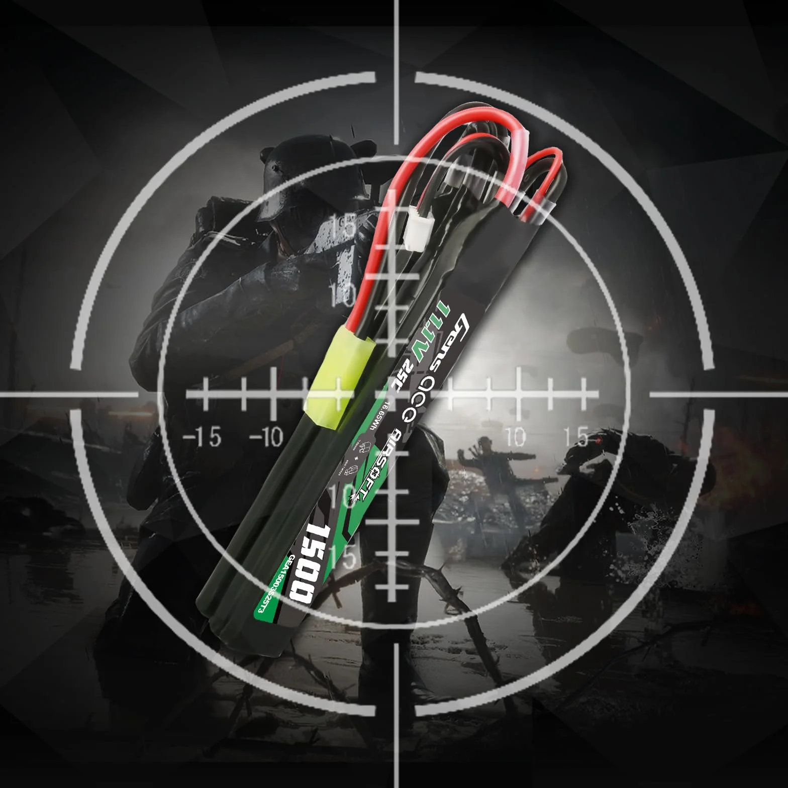 Gens ace 3S Batterie Lipo Airsoft 11,1V 1500mAh 25C 3S1P 3X Nunchuck avec Connecteur TMY, pour Répliques AEG M4 CM16 R15