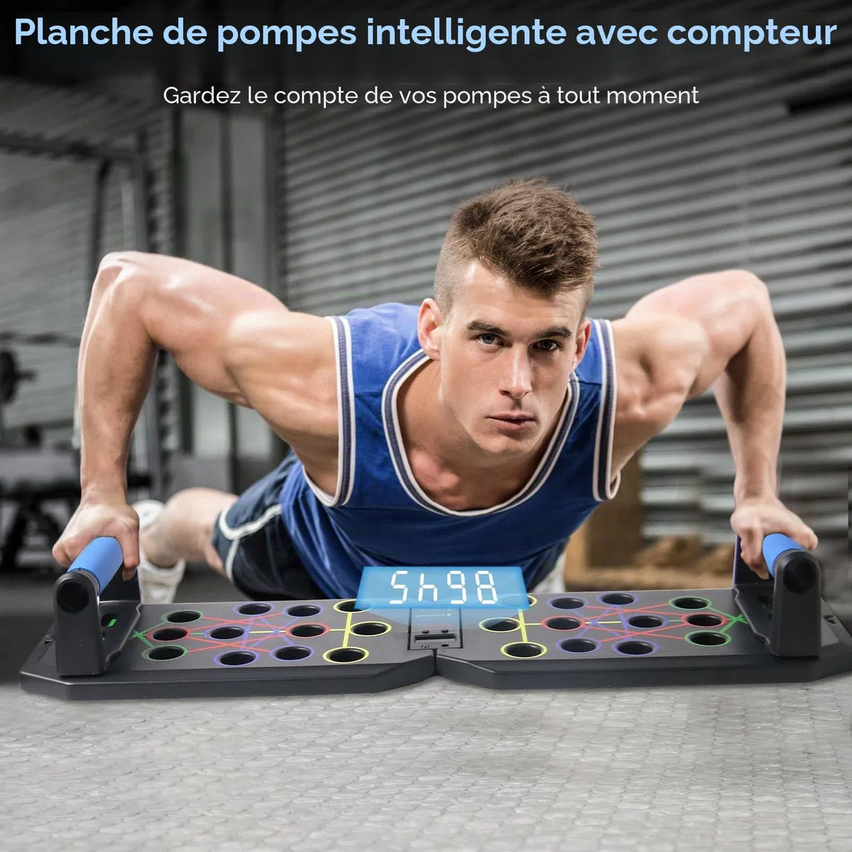 Planche de Pompes Pliable avec Compteur Intelligent, Tapis de Push Up Multifonctionnel Poignées Antidérapantes pour Musculation, Fitness Maison et Entraînement Complet du Haut du Corps