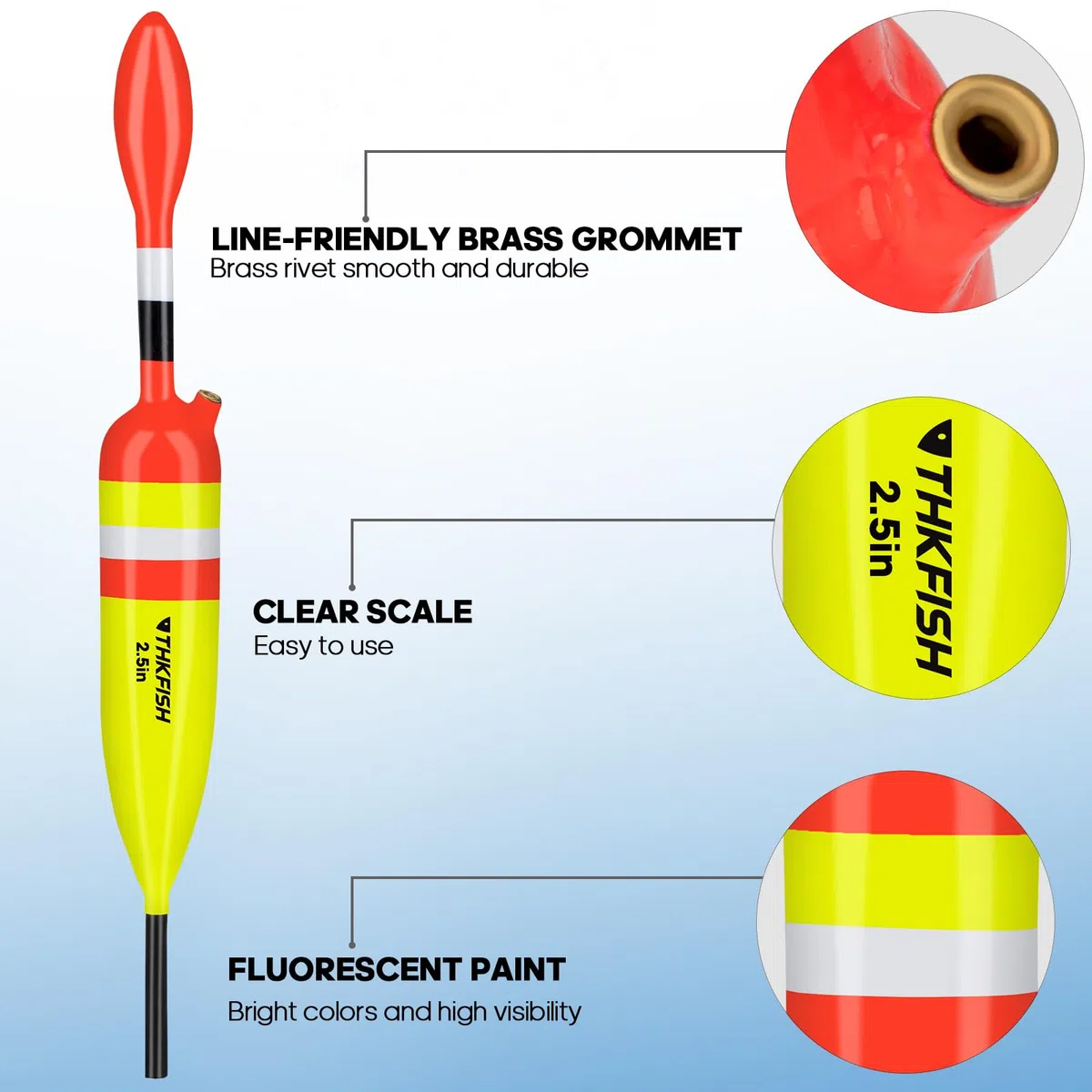THKFISH Lot de 5 flotteurs de pêche et flotteurs de balsa, flotteurs de pêche pour la pêche à la Crappie, Bluegill, Truite, Bar, panfish, Silure, doré Jaune