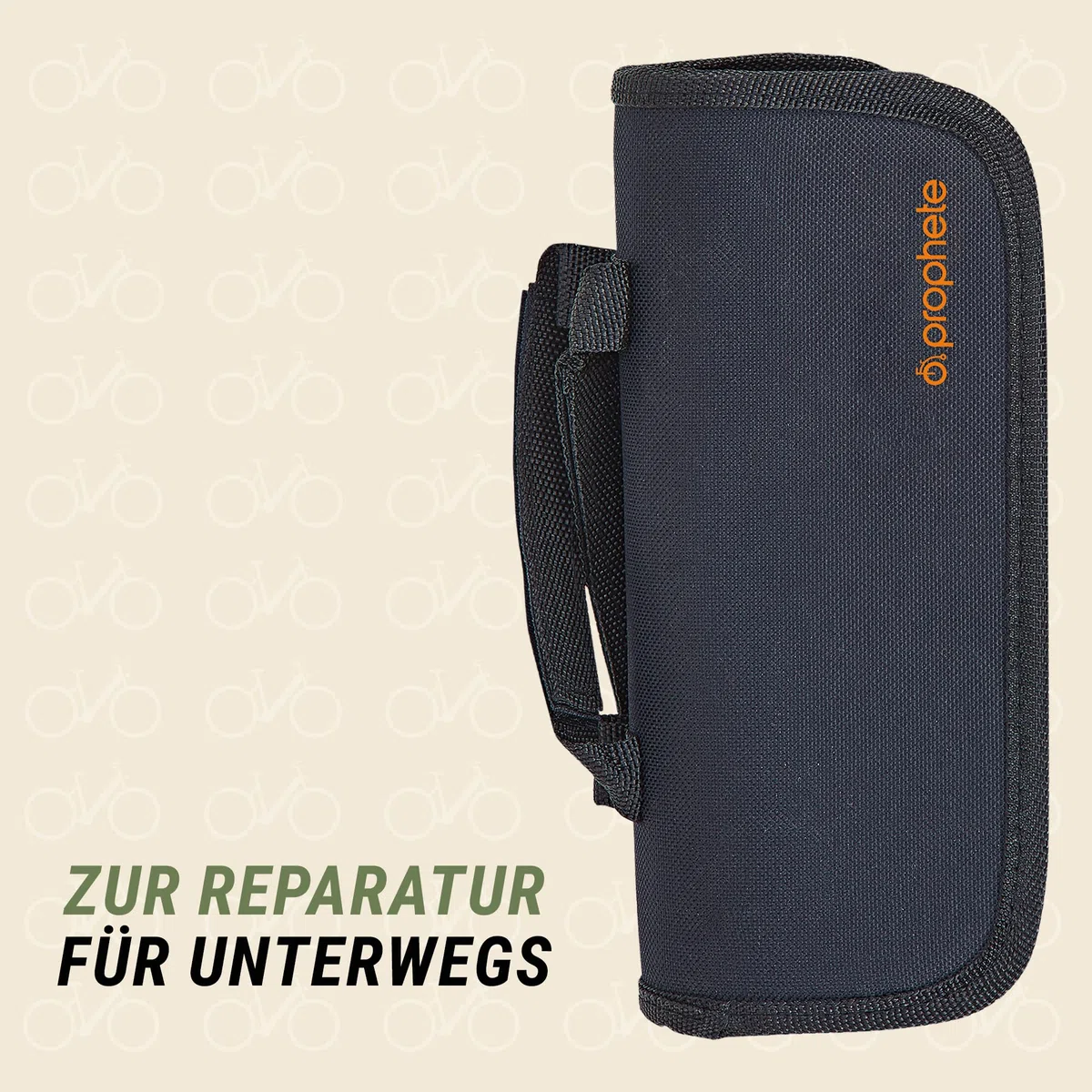 Prophete Sac à outils avec kit de réparation, outil multifonction, pompe : 21,5 x 7,5 x 9 cm, avec support de cadre Velcro.