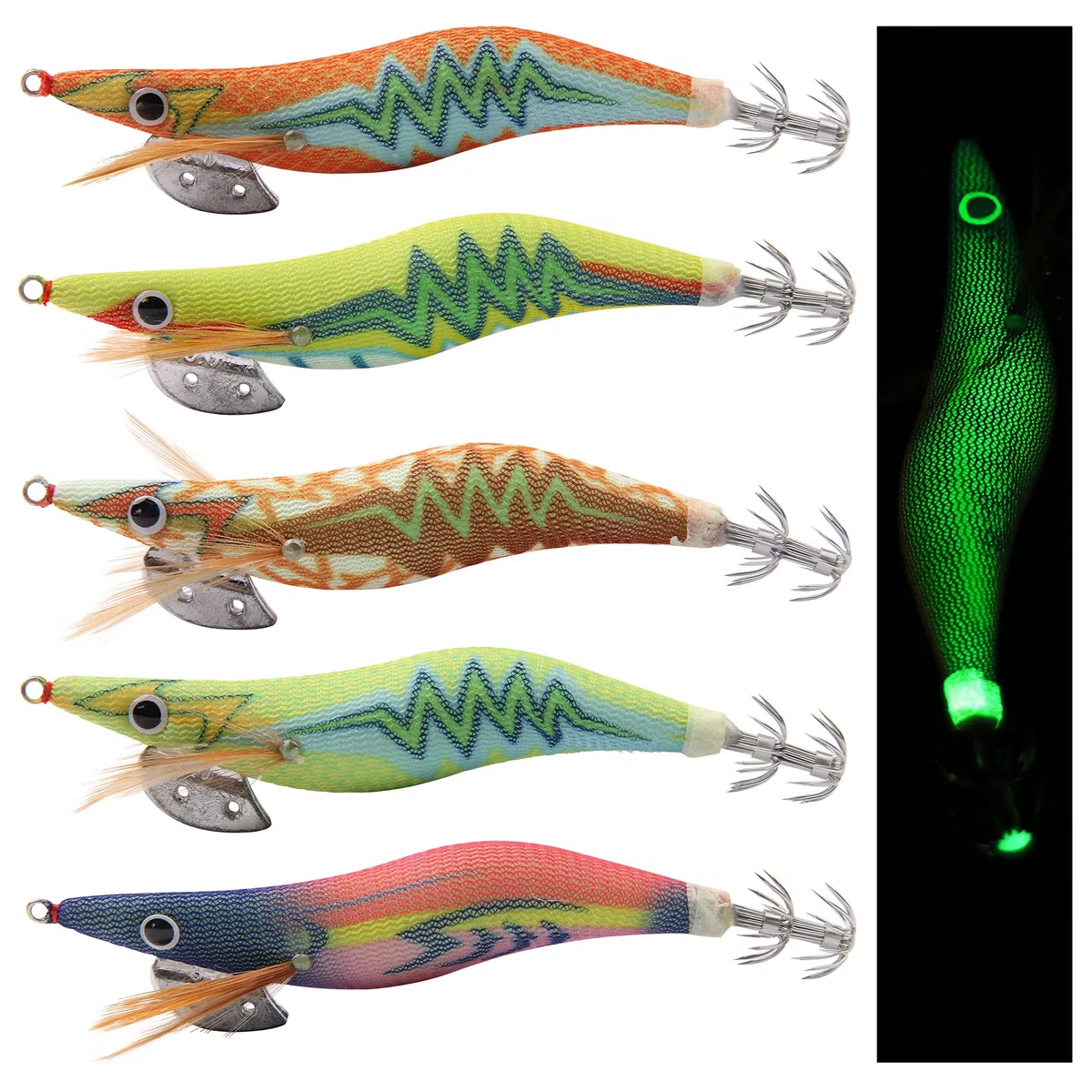 Lot de 5/10 Leurre Calamar de Pêche Turlutte Leurres Lumineux pour Pêche en Eau Salée Squid Jigs Leurre Peche Mer
