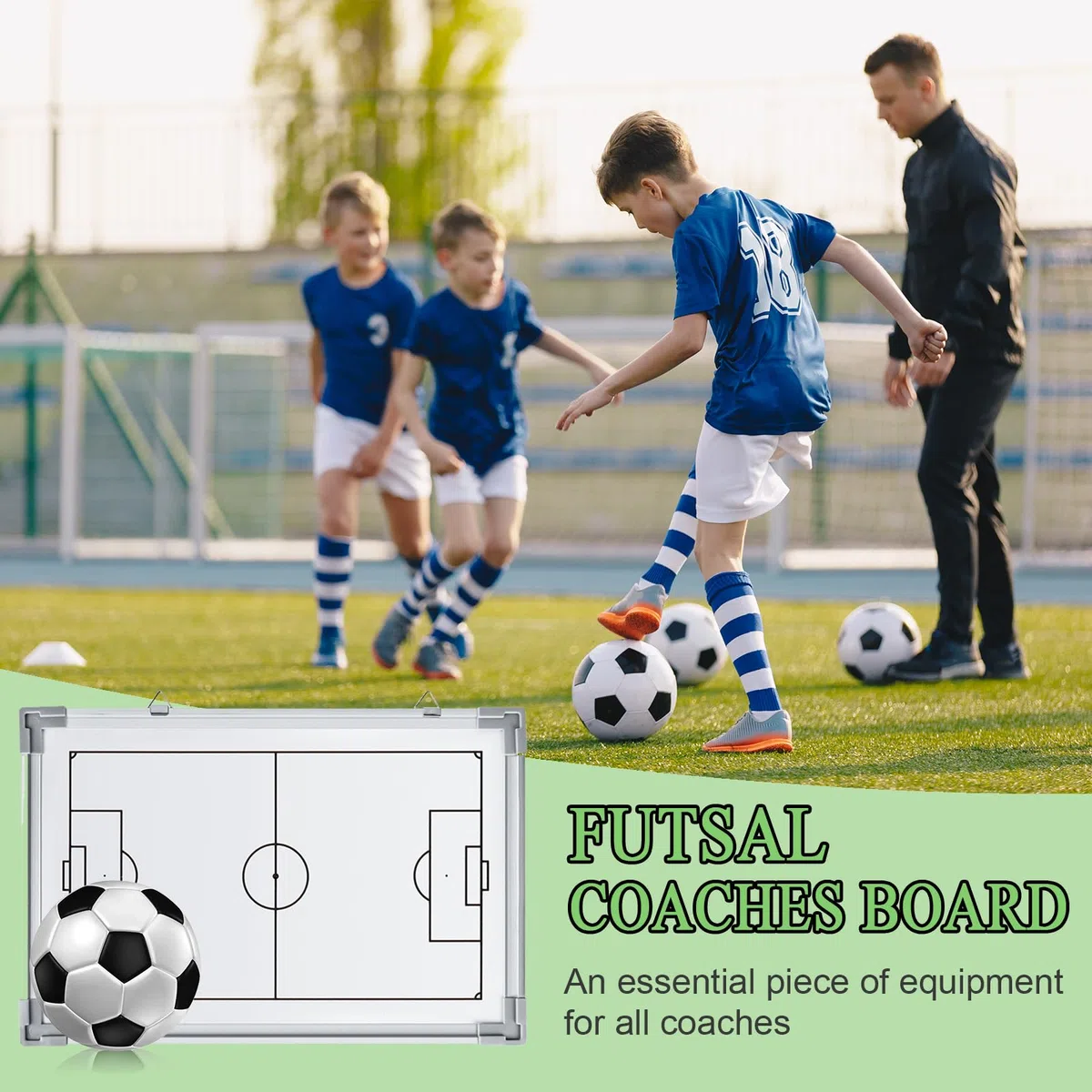 Joyeee Tableau blanc de football - Imperméable - Double face - Motif coachs de football - Design plein et demi-terrain - Effaçable à sec - 53 x 31 cm