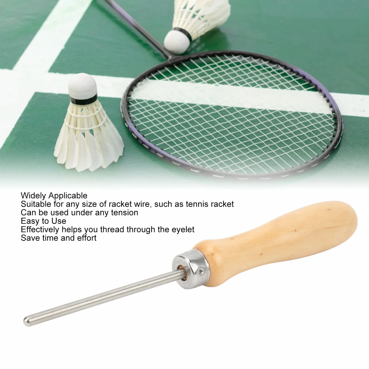 Raquette de Cordage Poinçon Droit, Outils de Cordage de Raquette de Badminton de Tennis Universels Portables pour L'extérieur