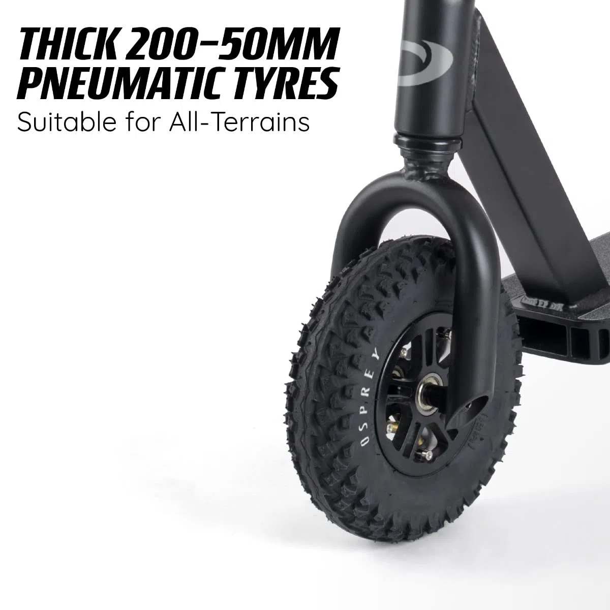 Osprey Dirt La Trottinette Tout-Terrain et Descente Adulte/Ados - Avec Plateau Aluminium Épais, Guidon BMX Acier Chromoly, Pneus 200 mm Crampons Caoutchouc Profonds, Frein acier Inox - en 5x Couleurs